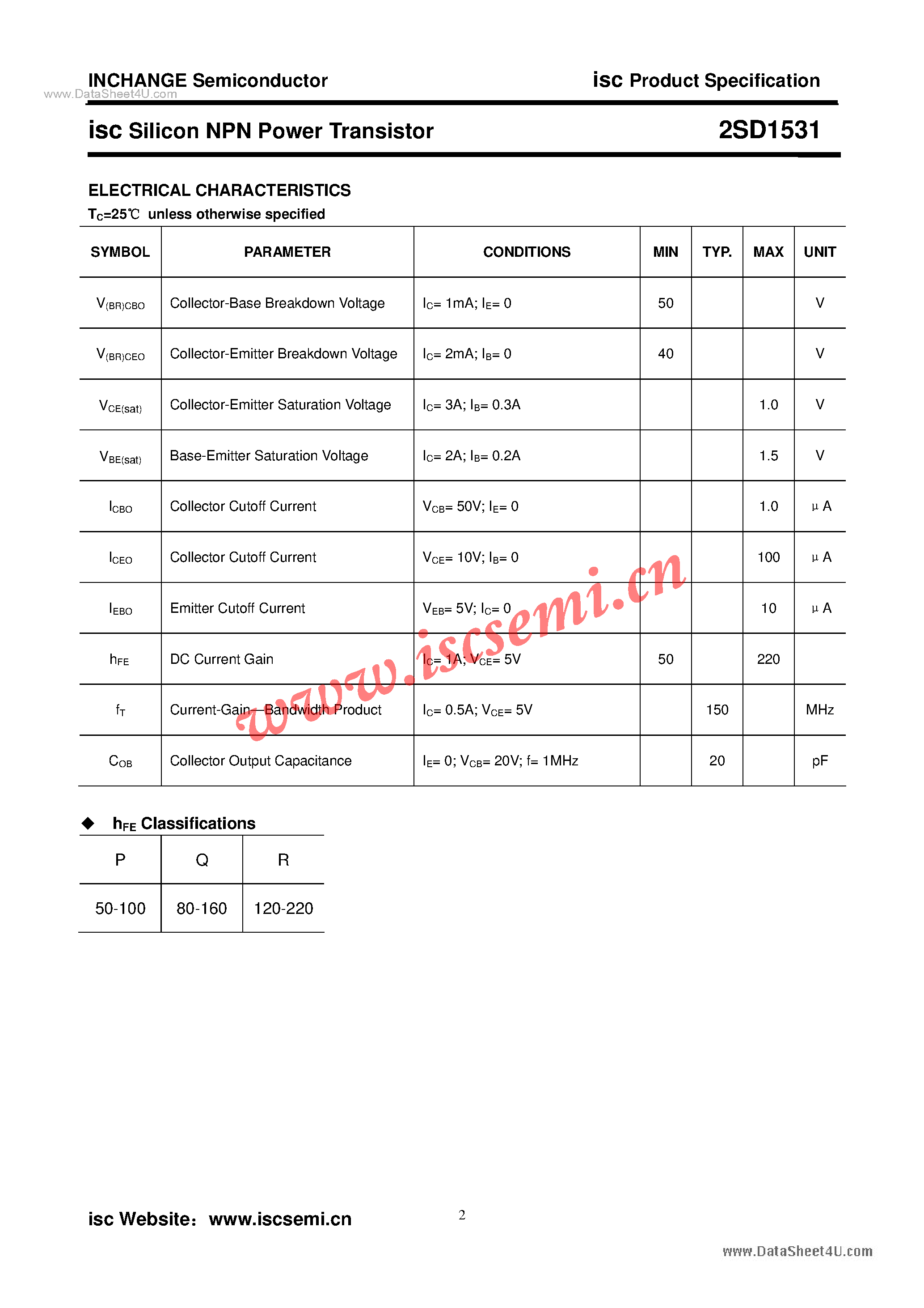 Datasheet 2SD1531 - Power Transistor page 2