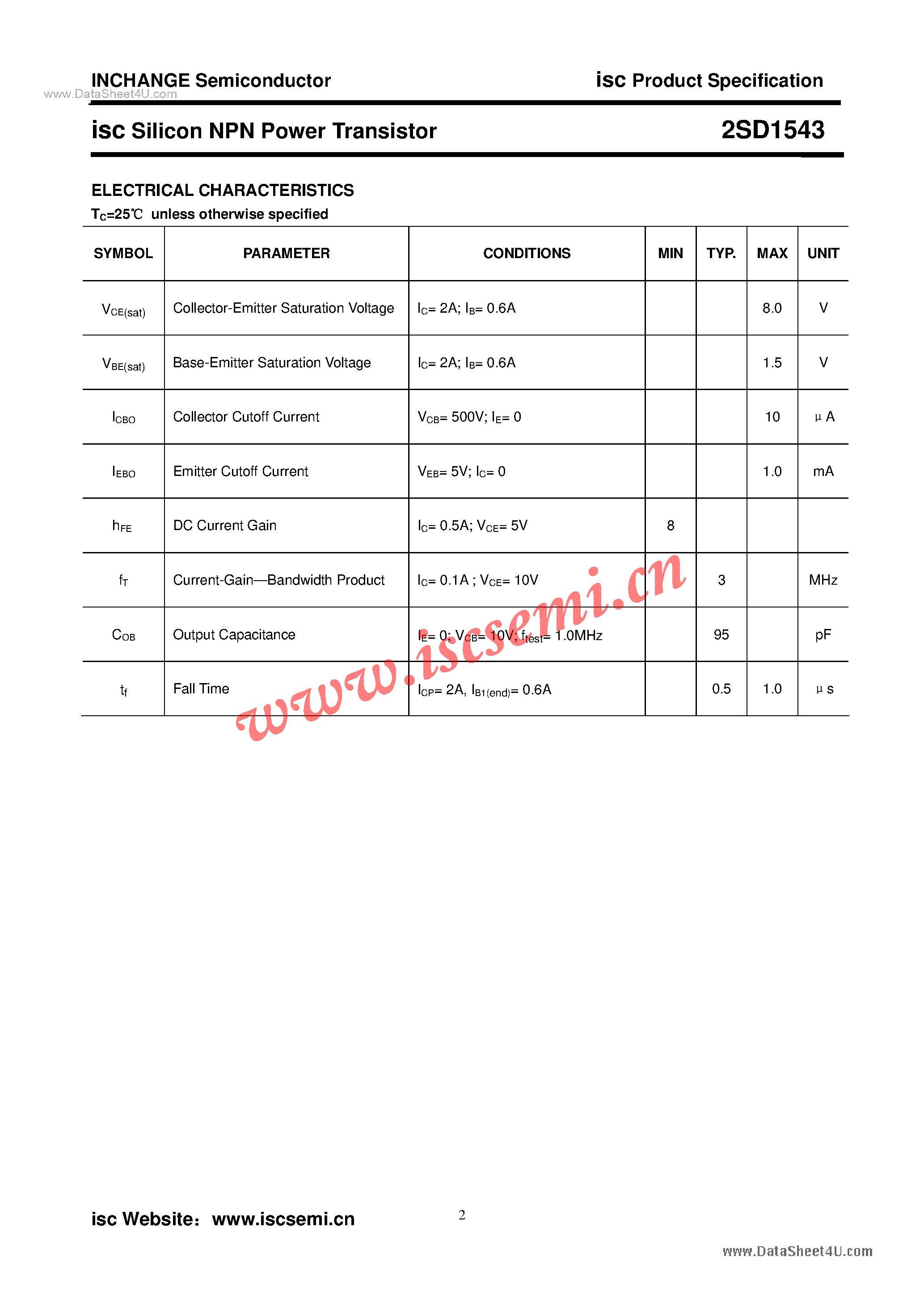 Datasheet 2SD1543 - Power Transistor page 2