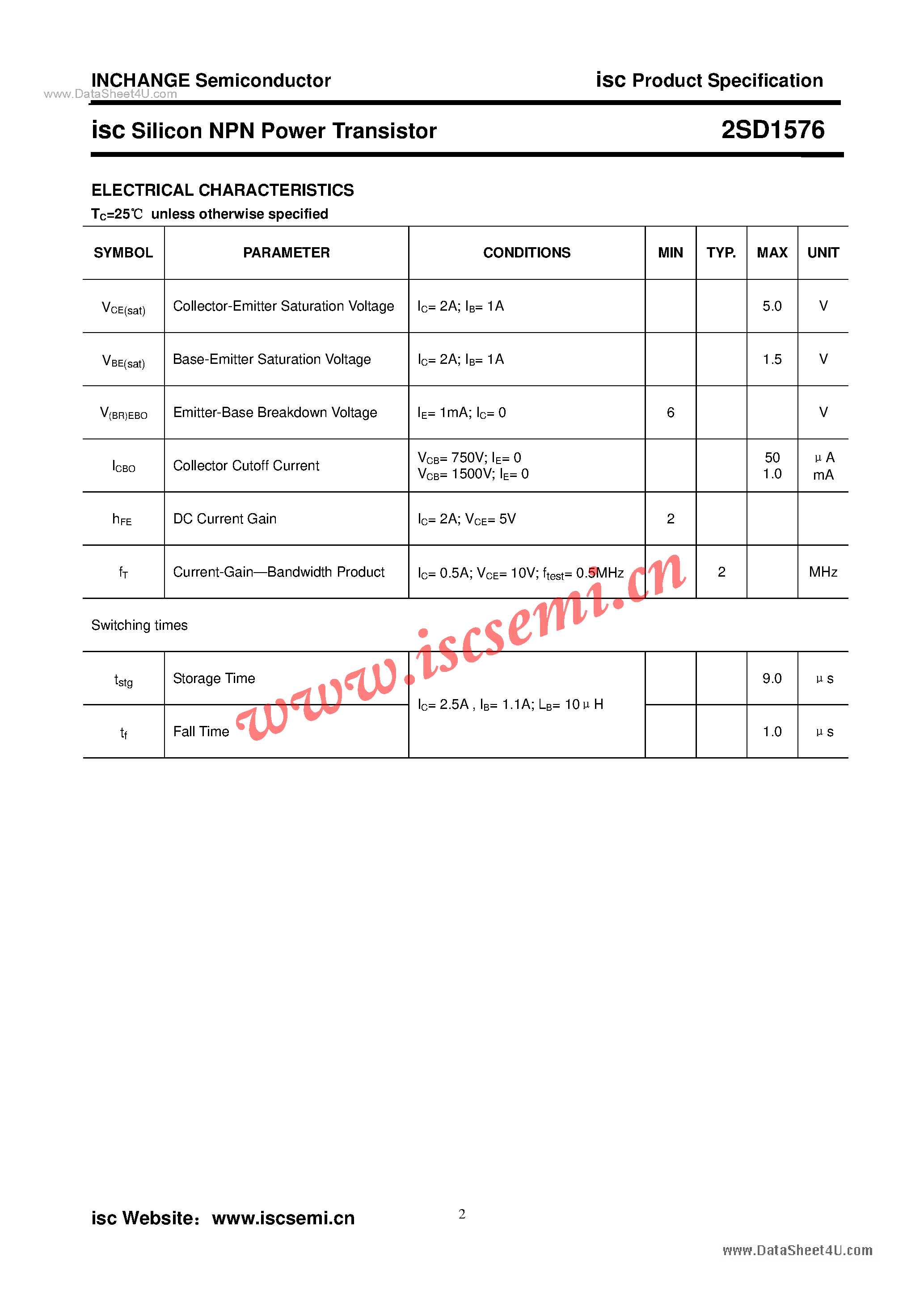 Datasheet 2SD1576 - Power Transistor page 2