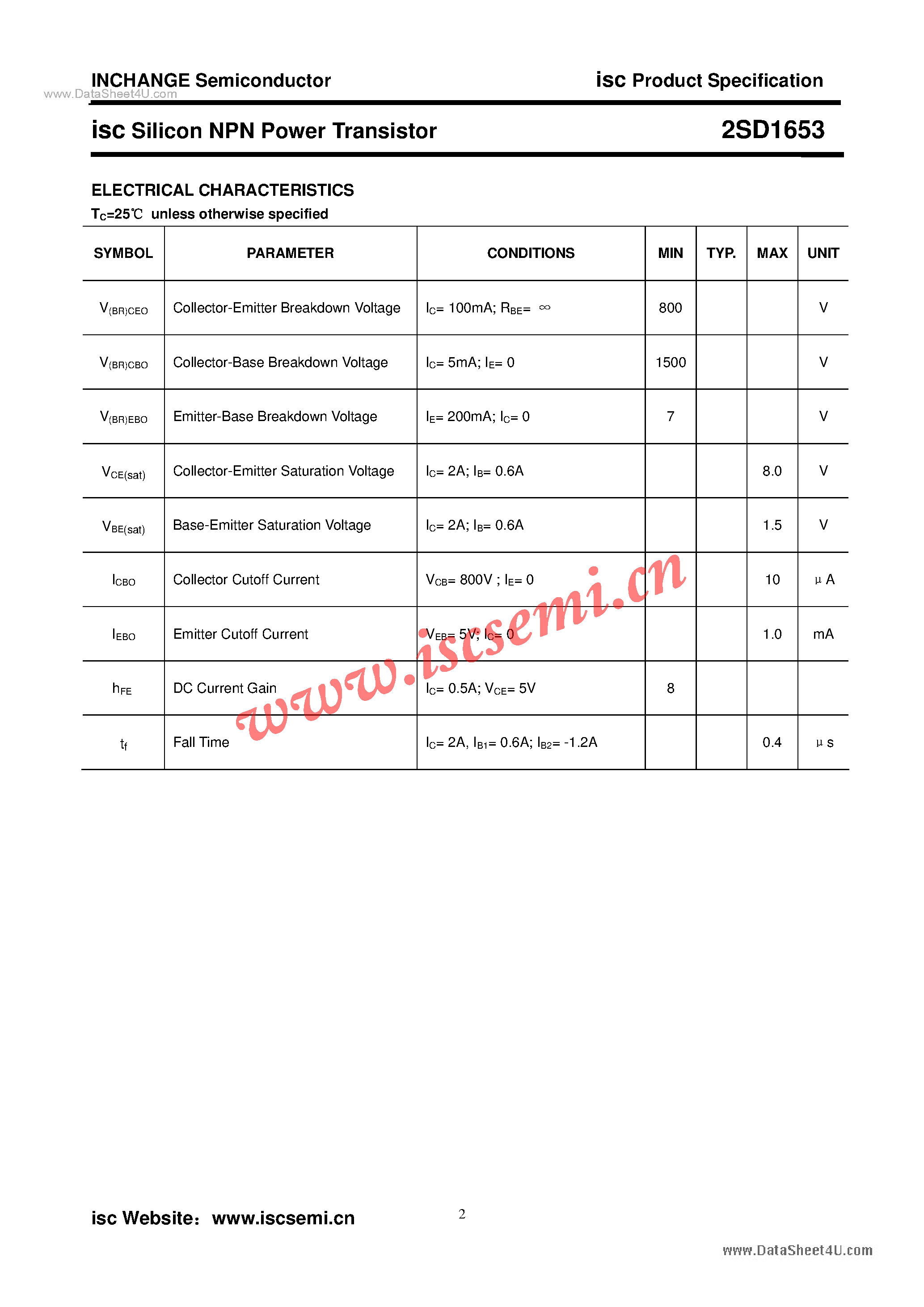 Datasheet 2SD1653 - Power Transistor page 2