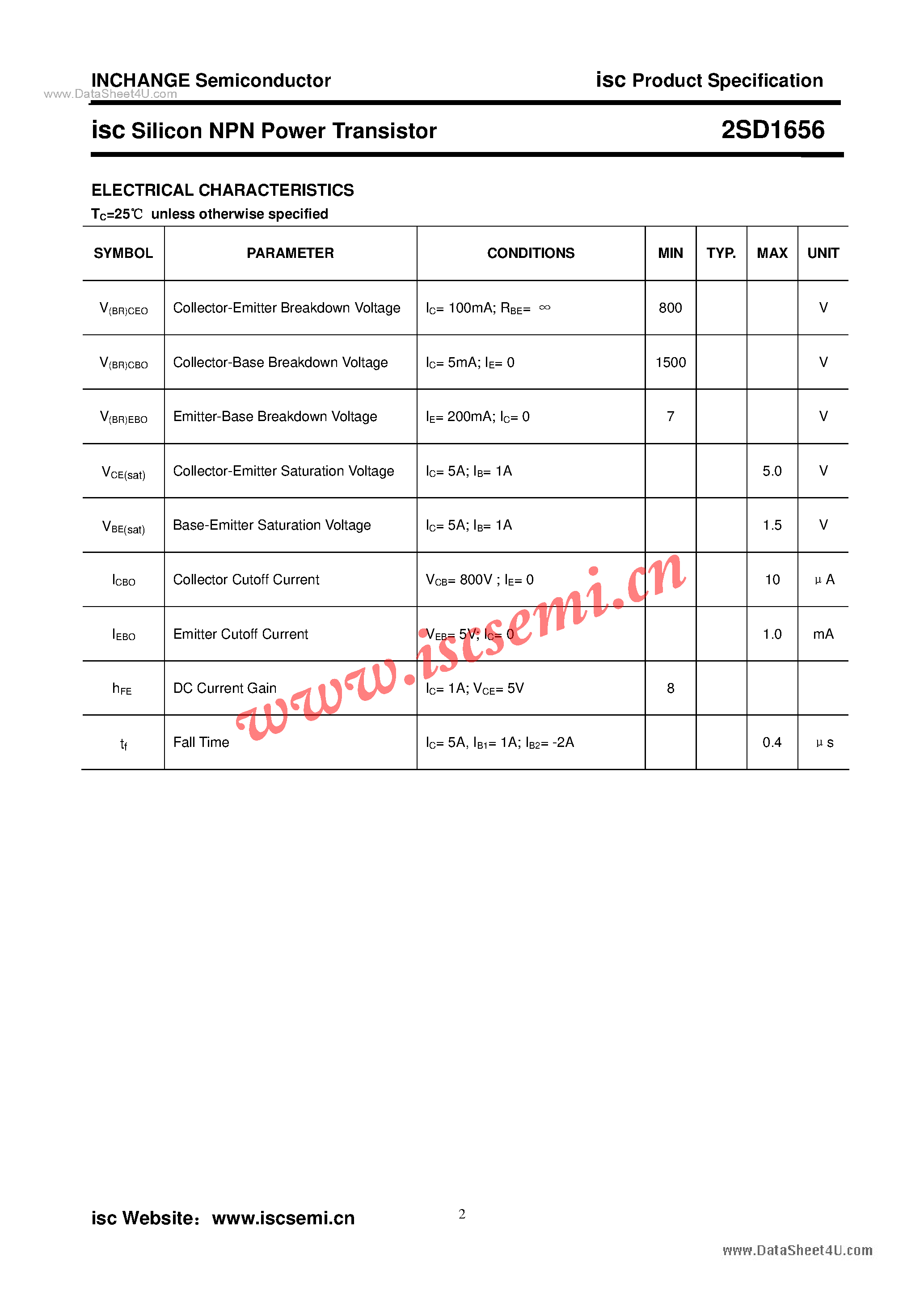 Datasheet 2SD1656 - Power Transistor page 2