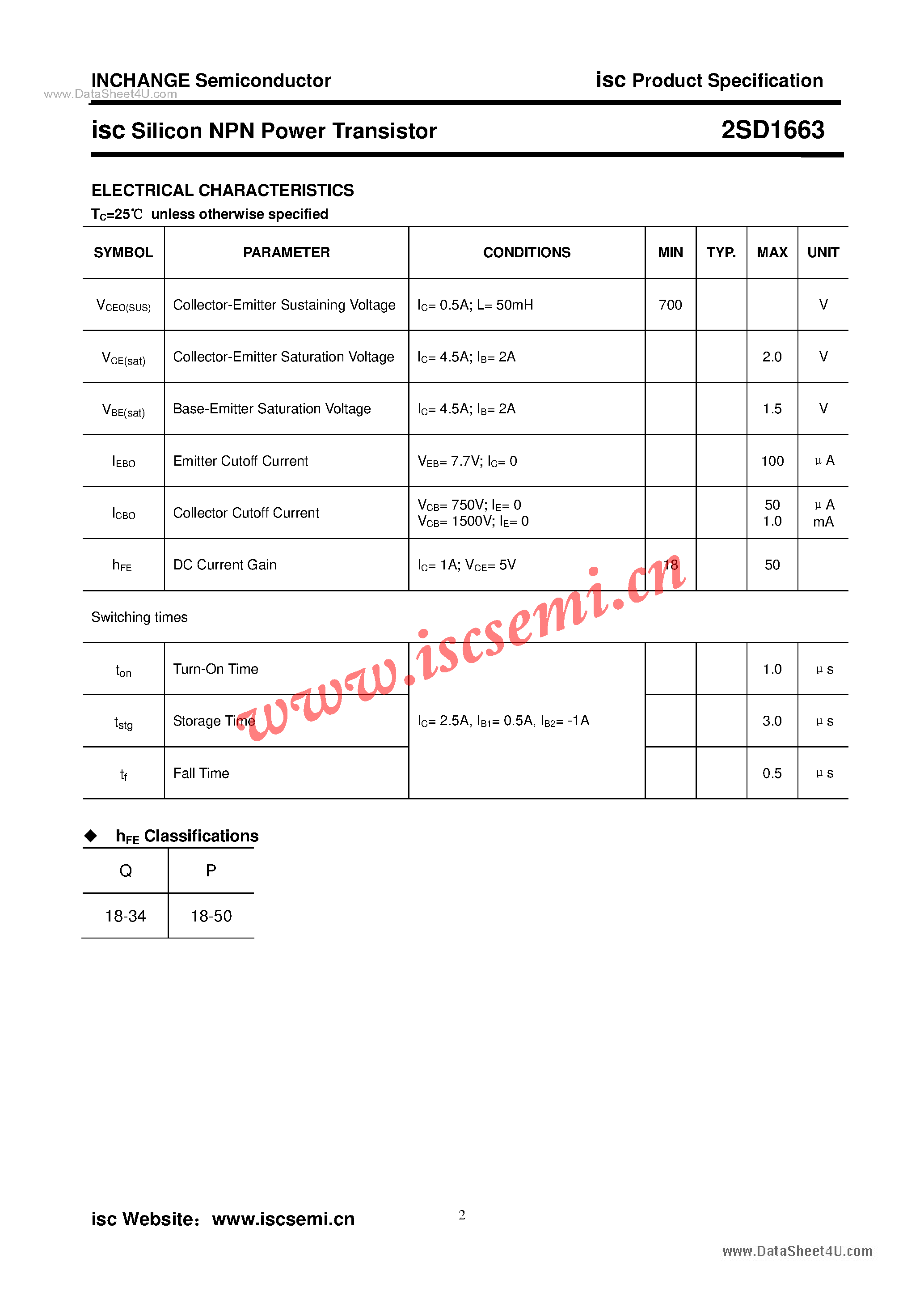 Datasheet 2SD1663 - Power Transistor page 2