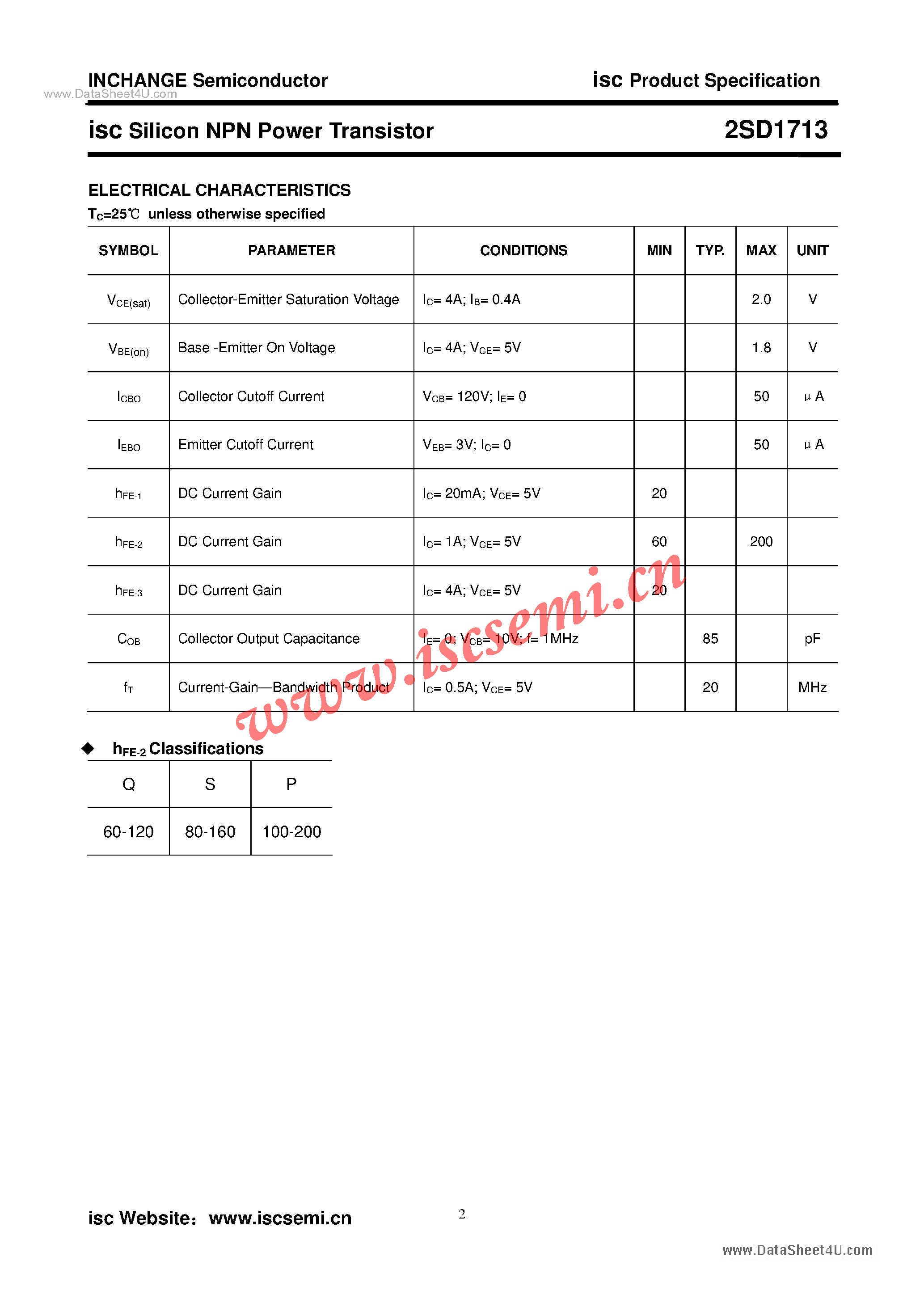 Datasheet 2SD1713 - Power Transistor page 2