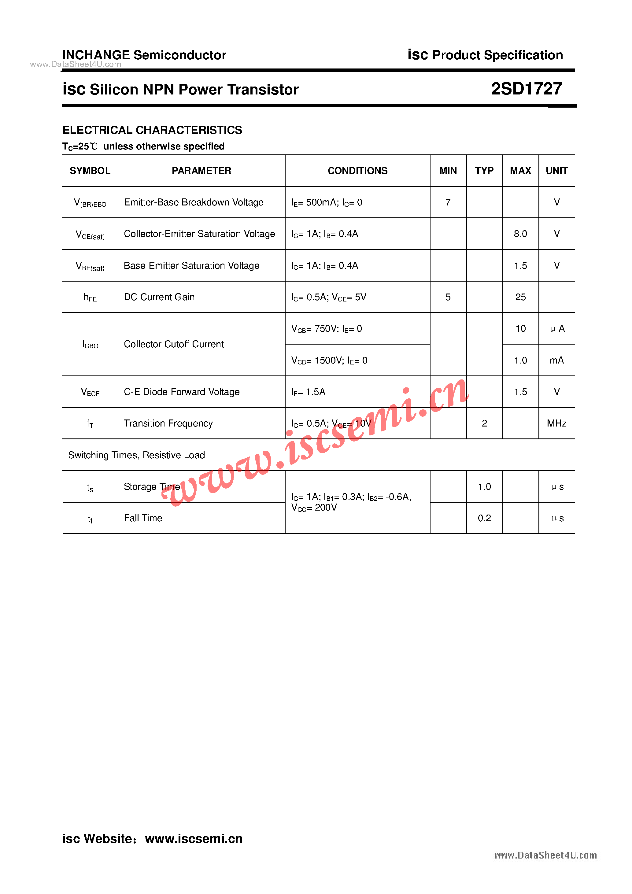 Datasheet 2SD1727 - Power Transistor page 2
