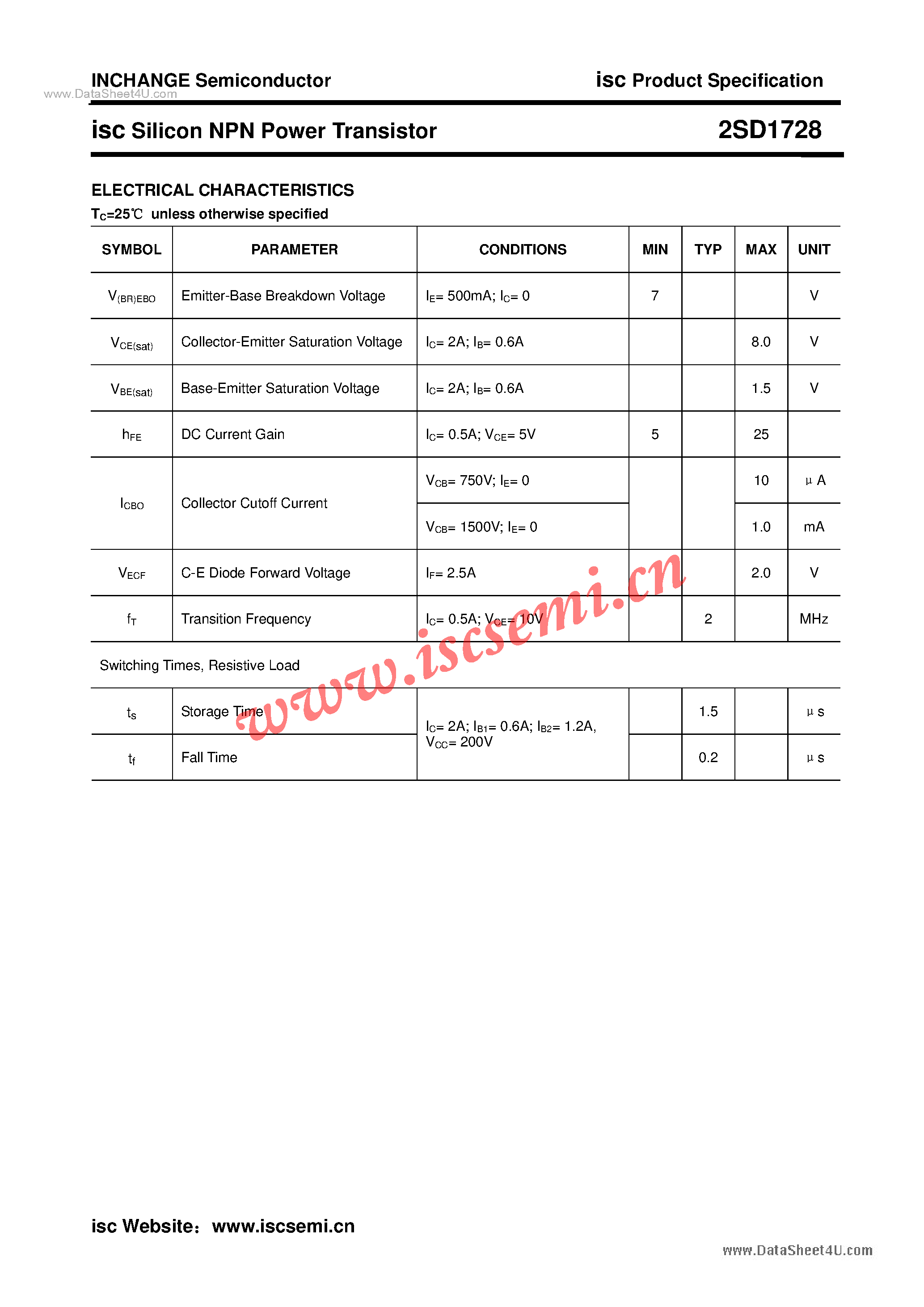 Datasheet 2SD1728 - Power Transistor page 2