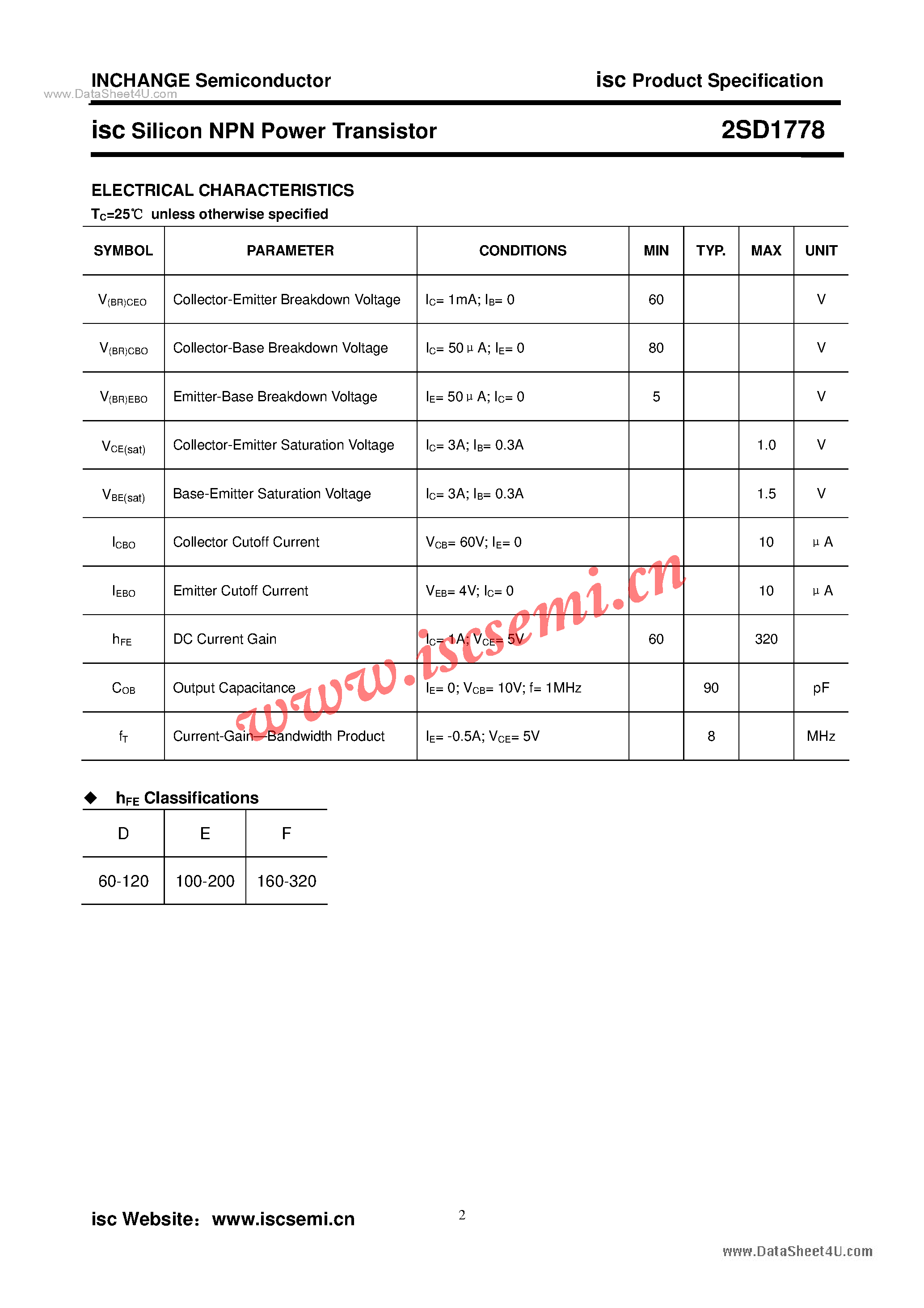 Datasheet 2SD1778 - Power Transistor page 2