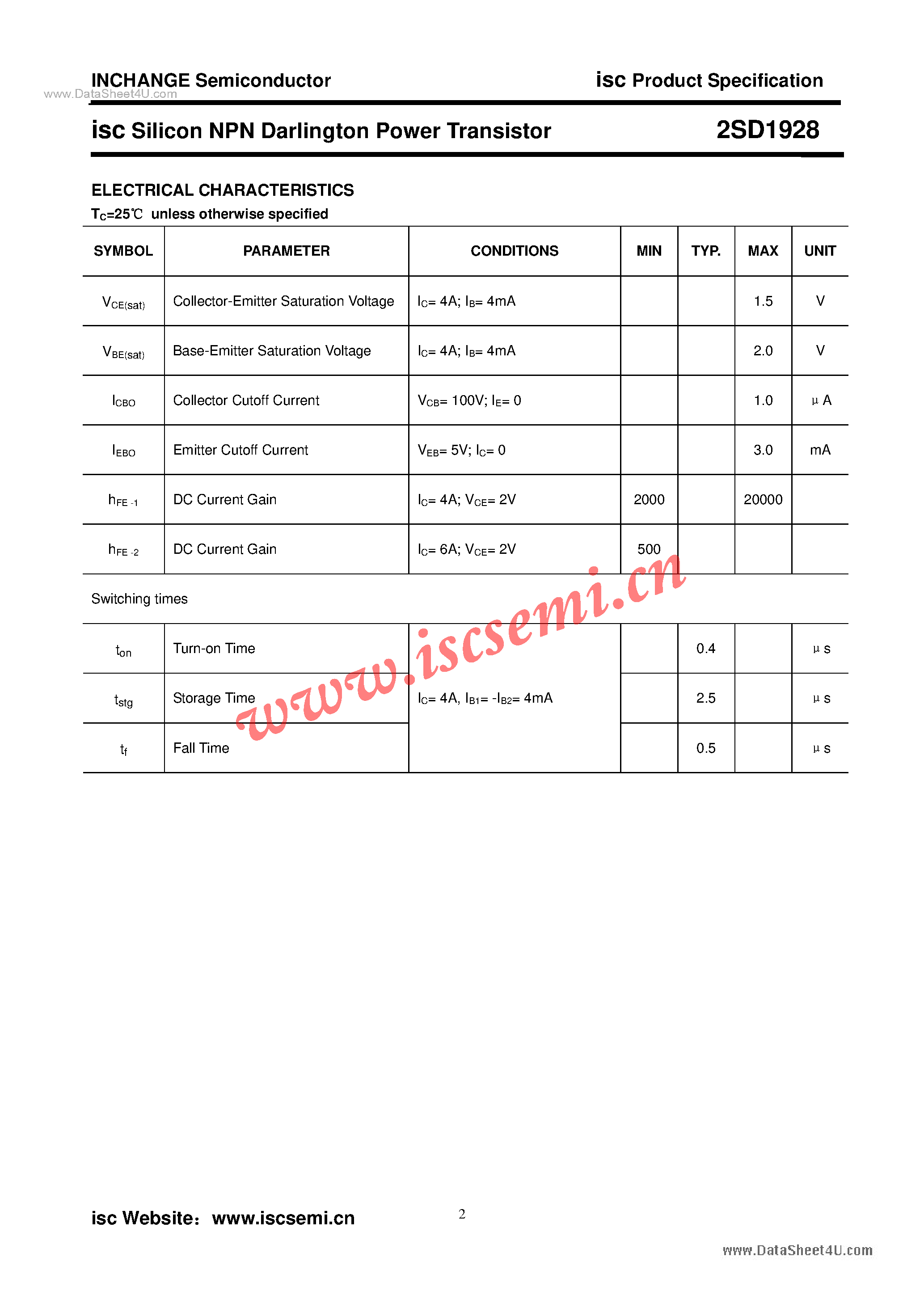 Datasheet 2SD1928 - Power Transistor page 2