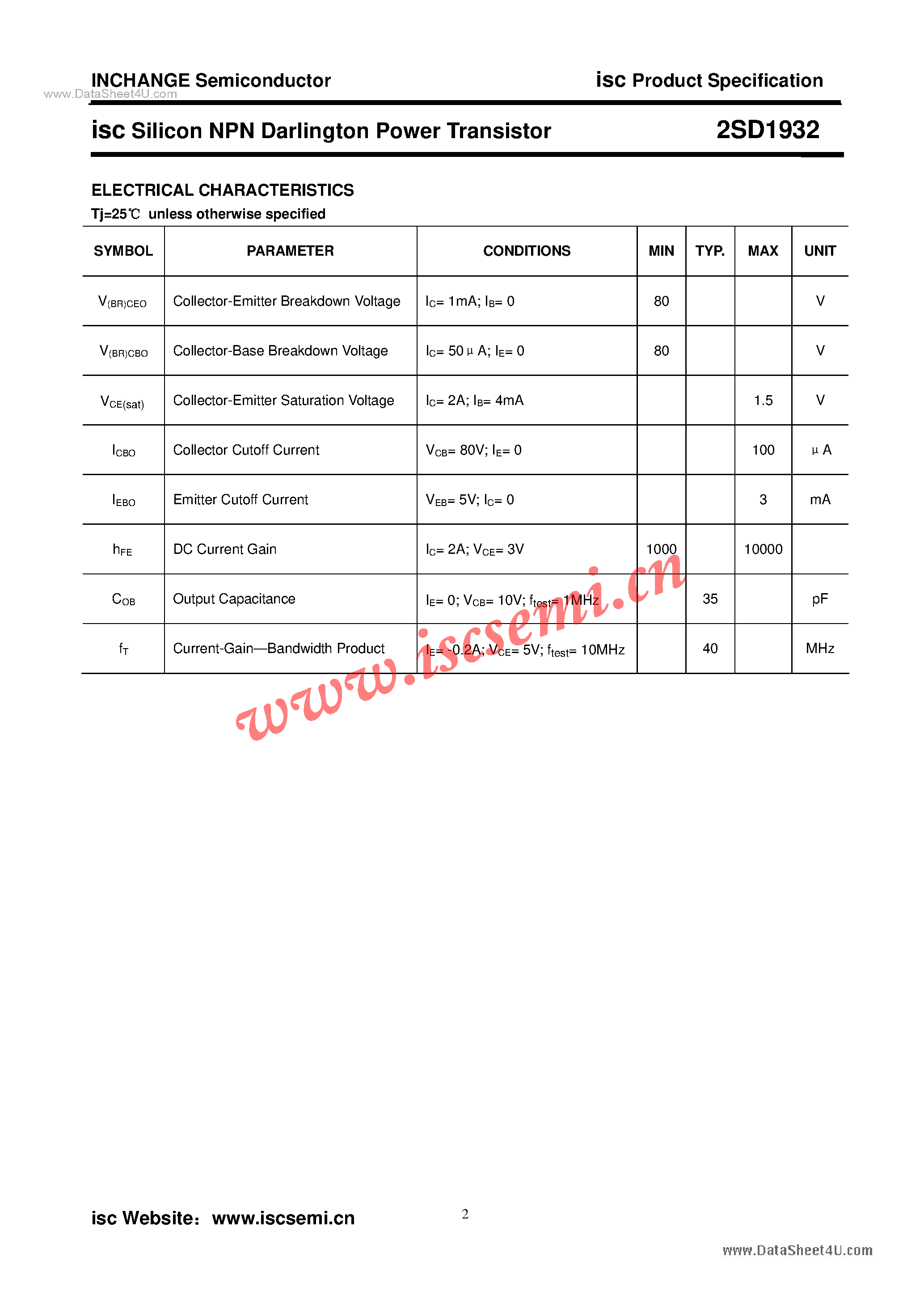 Datasheet 2SD1932 - Power Transistor page 2