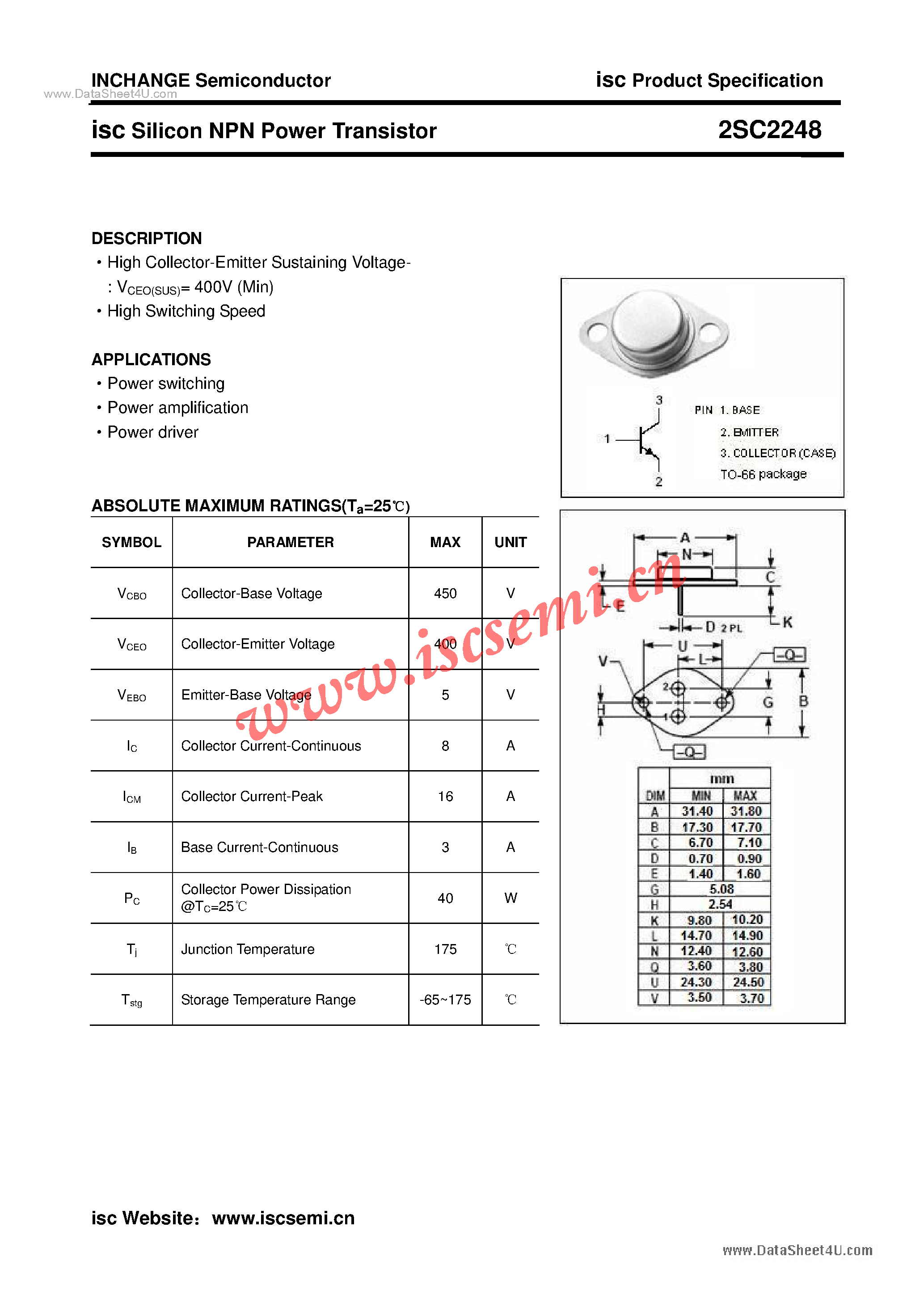 Даташит 2SC2248 - Power Transistor страница 1