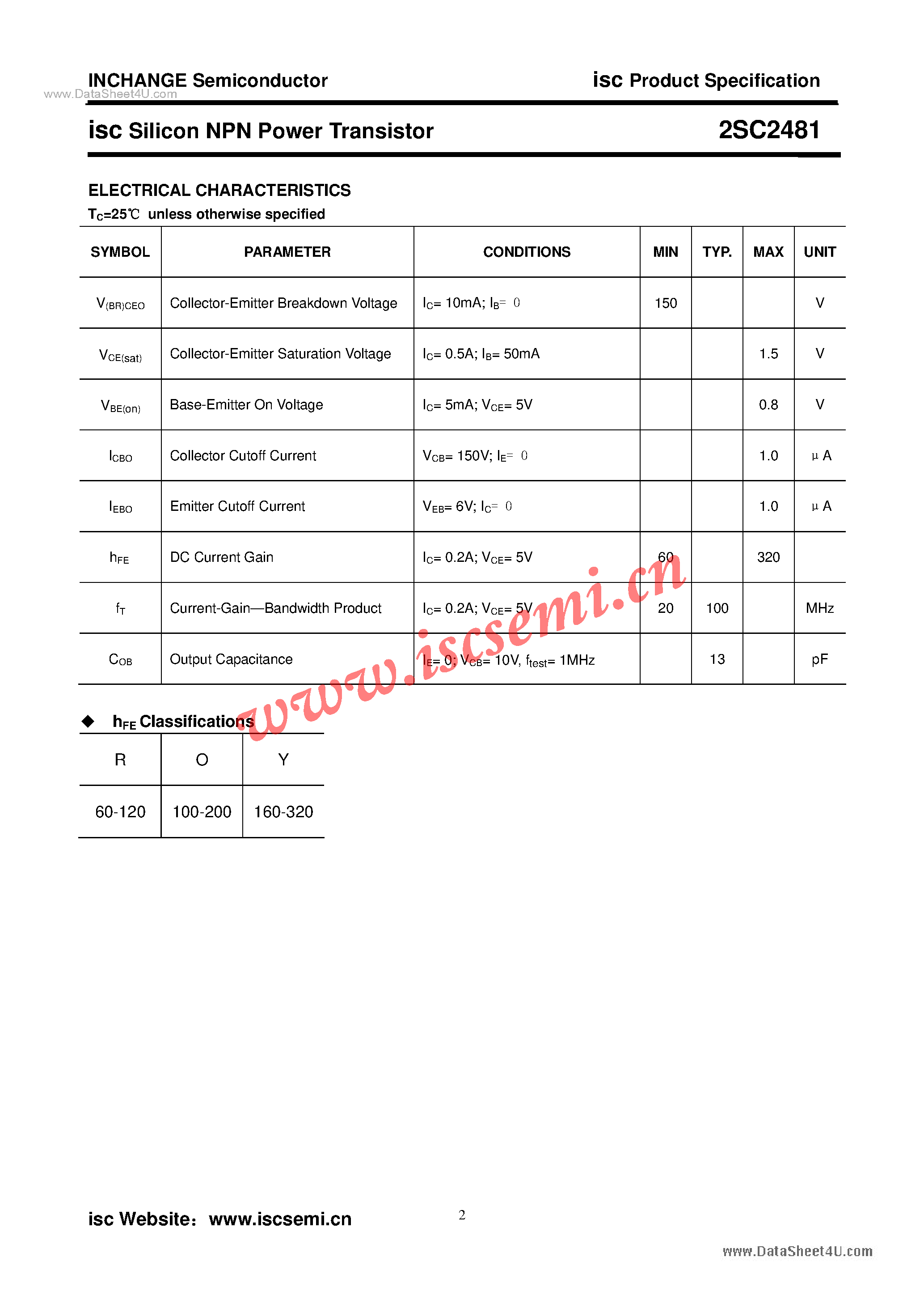 Datasheet 2SC2481 - Power Transistor page 2