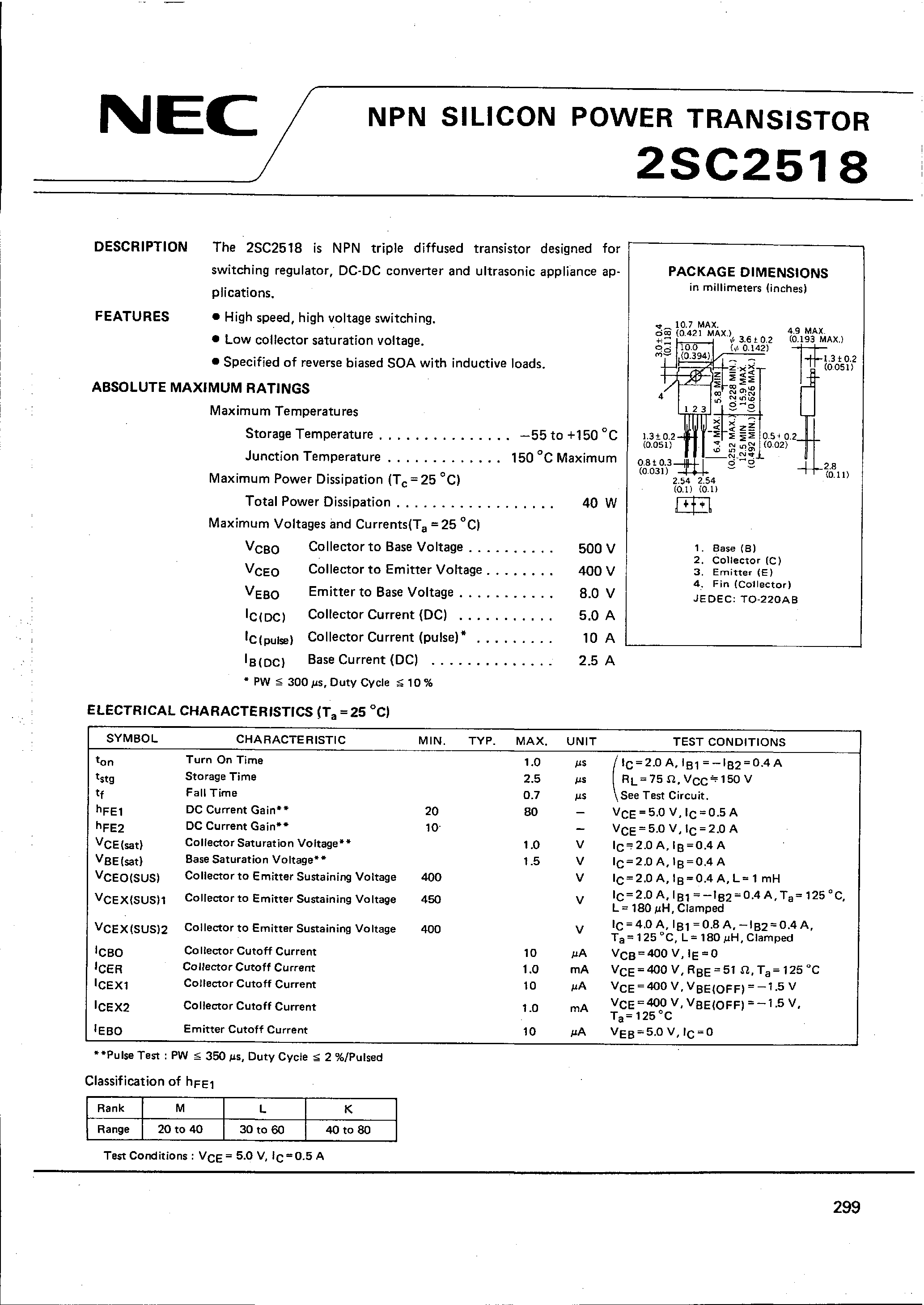 Datasheet 2SC2518 page 1 Datasheet 2SC2518 - NPN SILICON POWER TRANSISTOR page 1