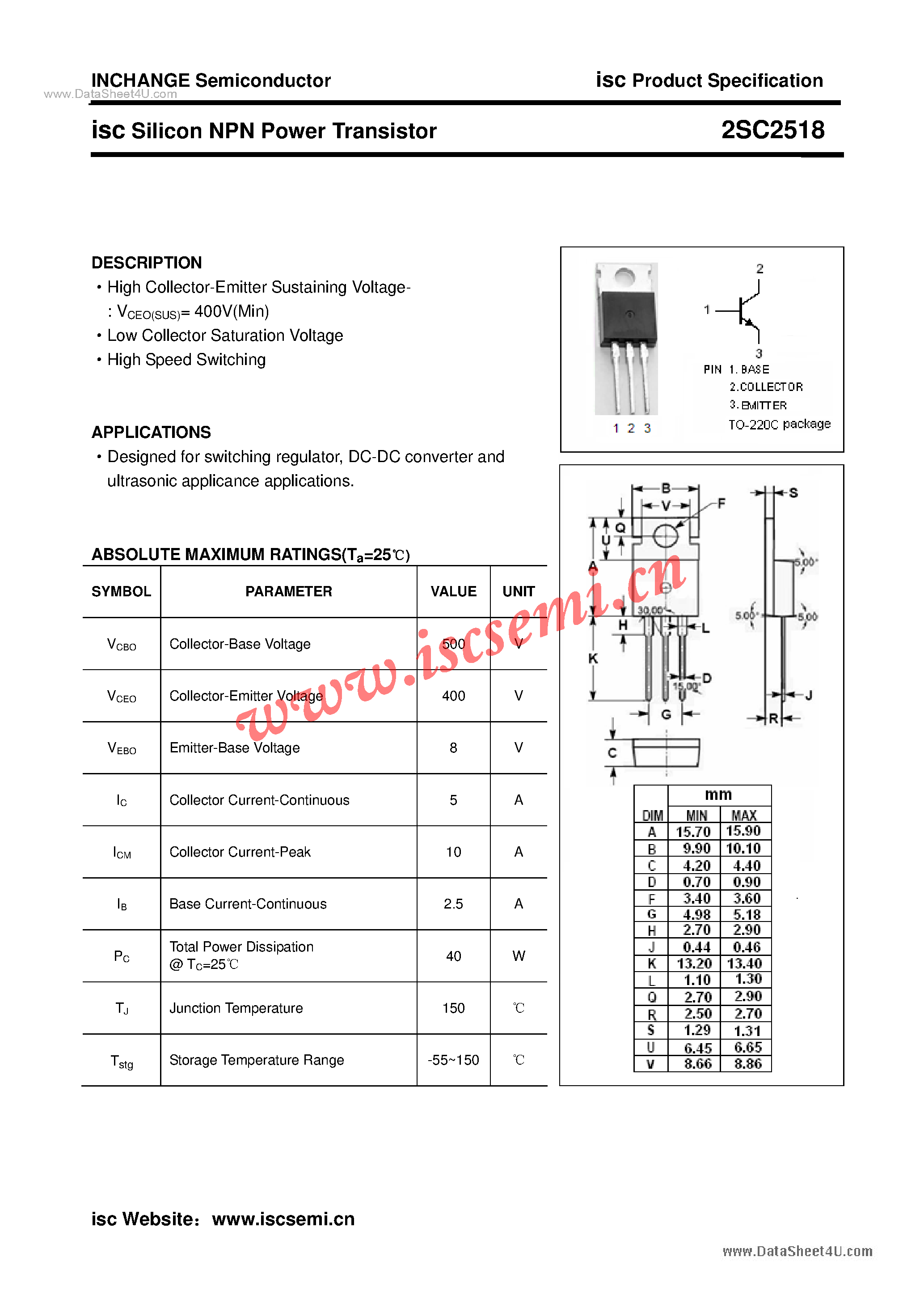 Datasheet 2SC2518 - Power Transistor page 1