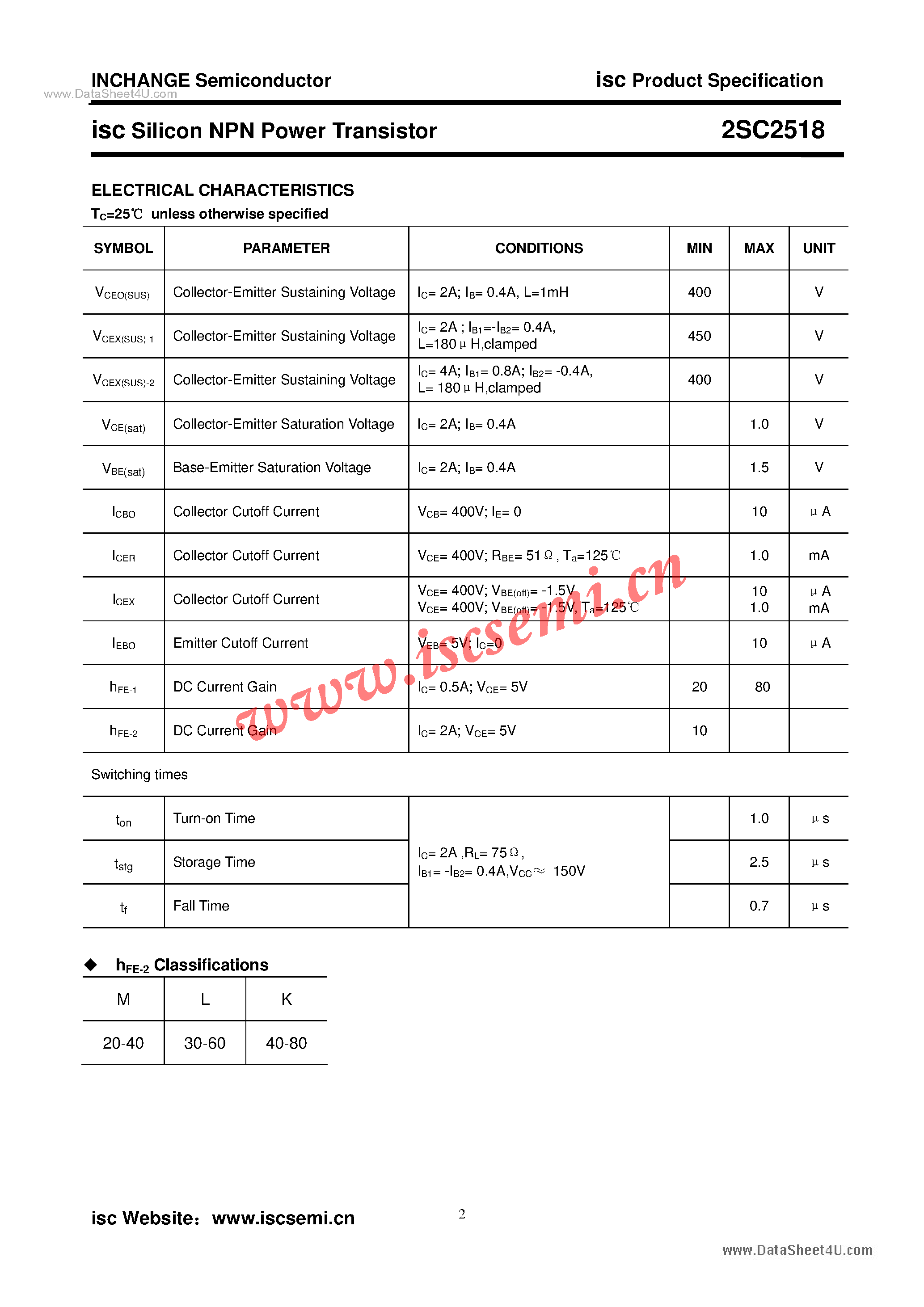 Datasheet 2SC2518 - Power Transistor page 2