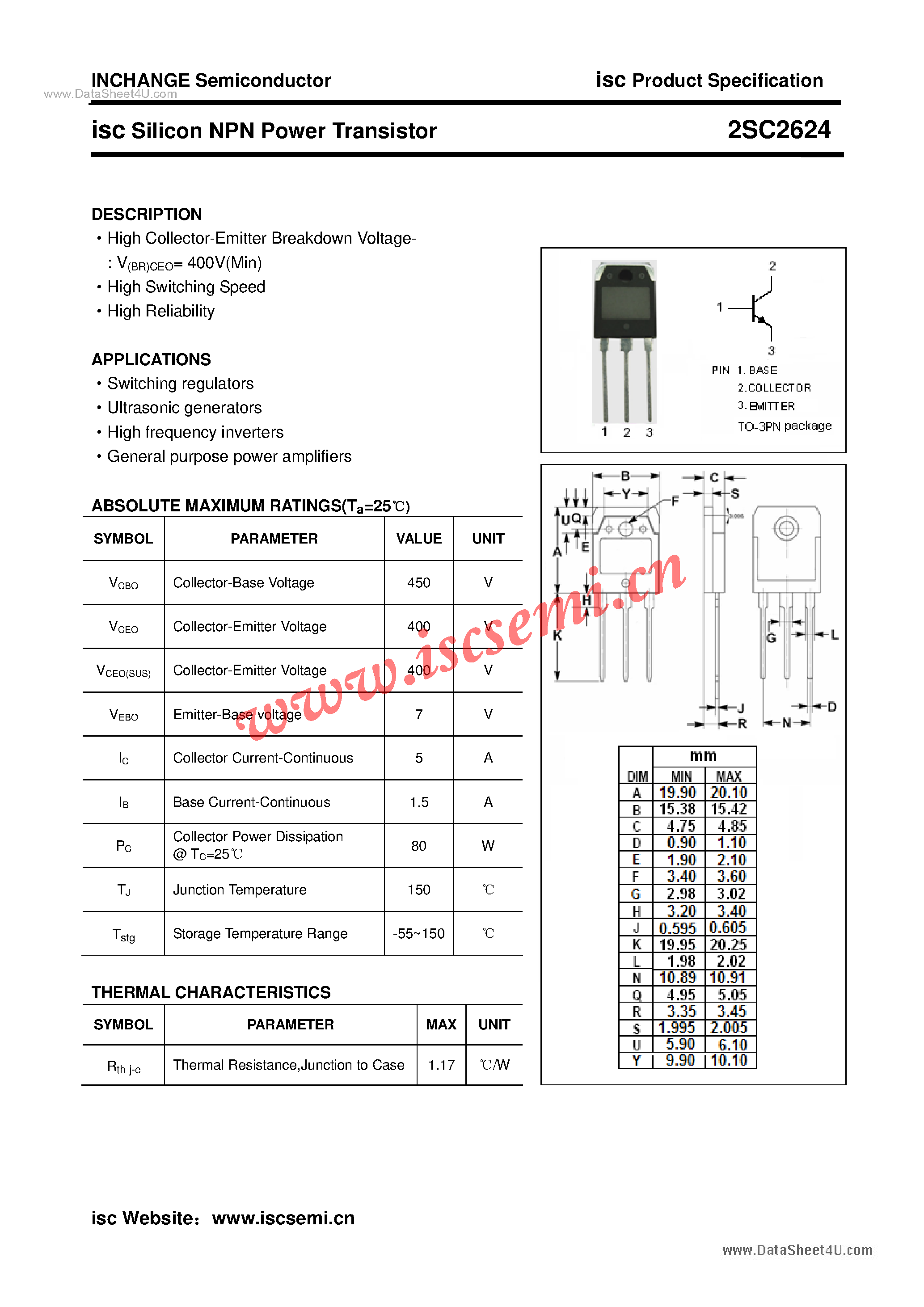 Datasheet 2SC2624 - Power Transistor page 1