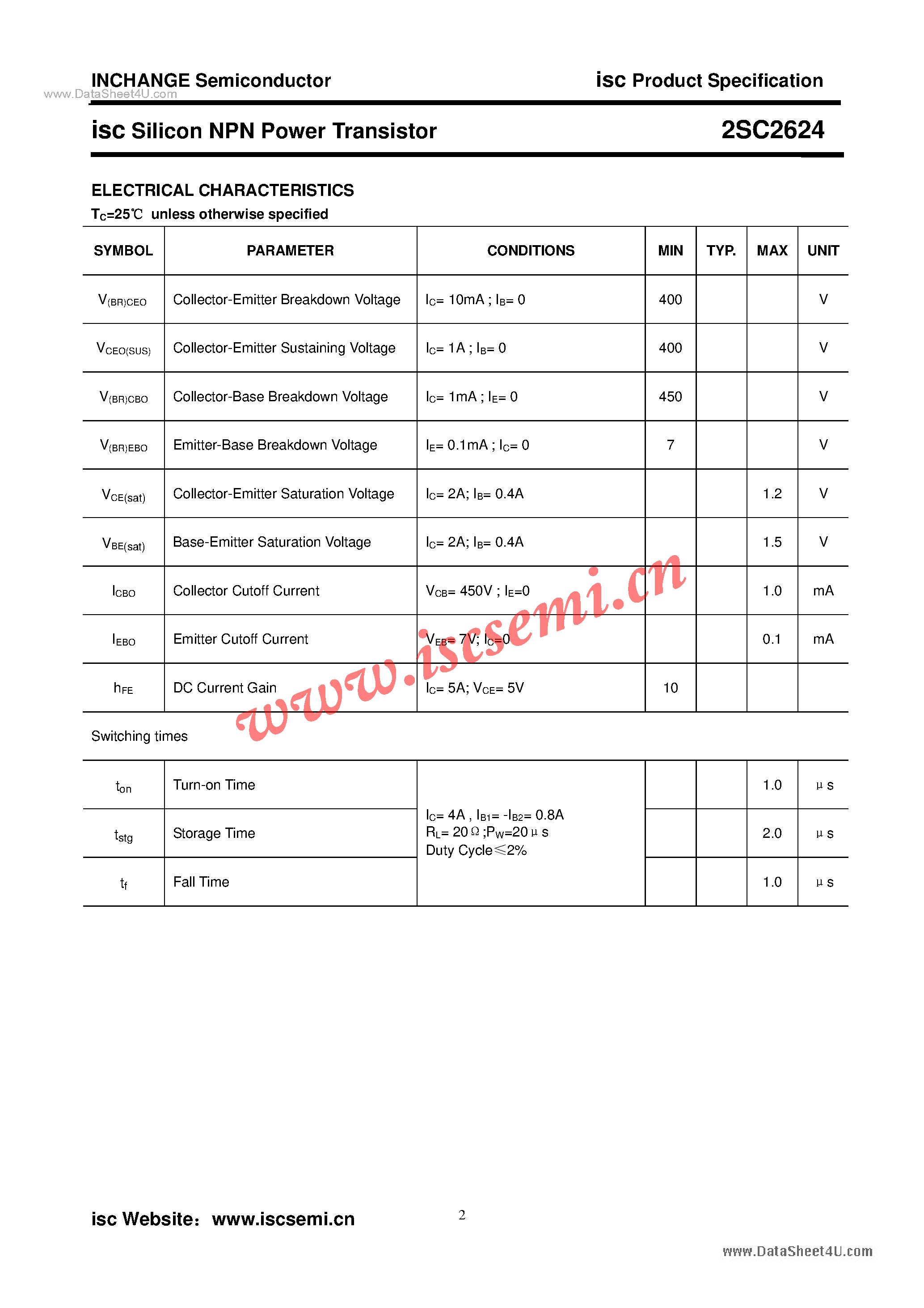 Datasheet 2SC2624 - Power Transistor page 2