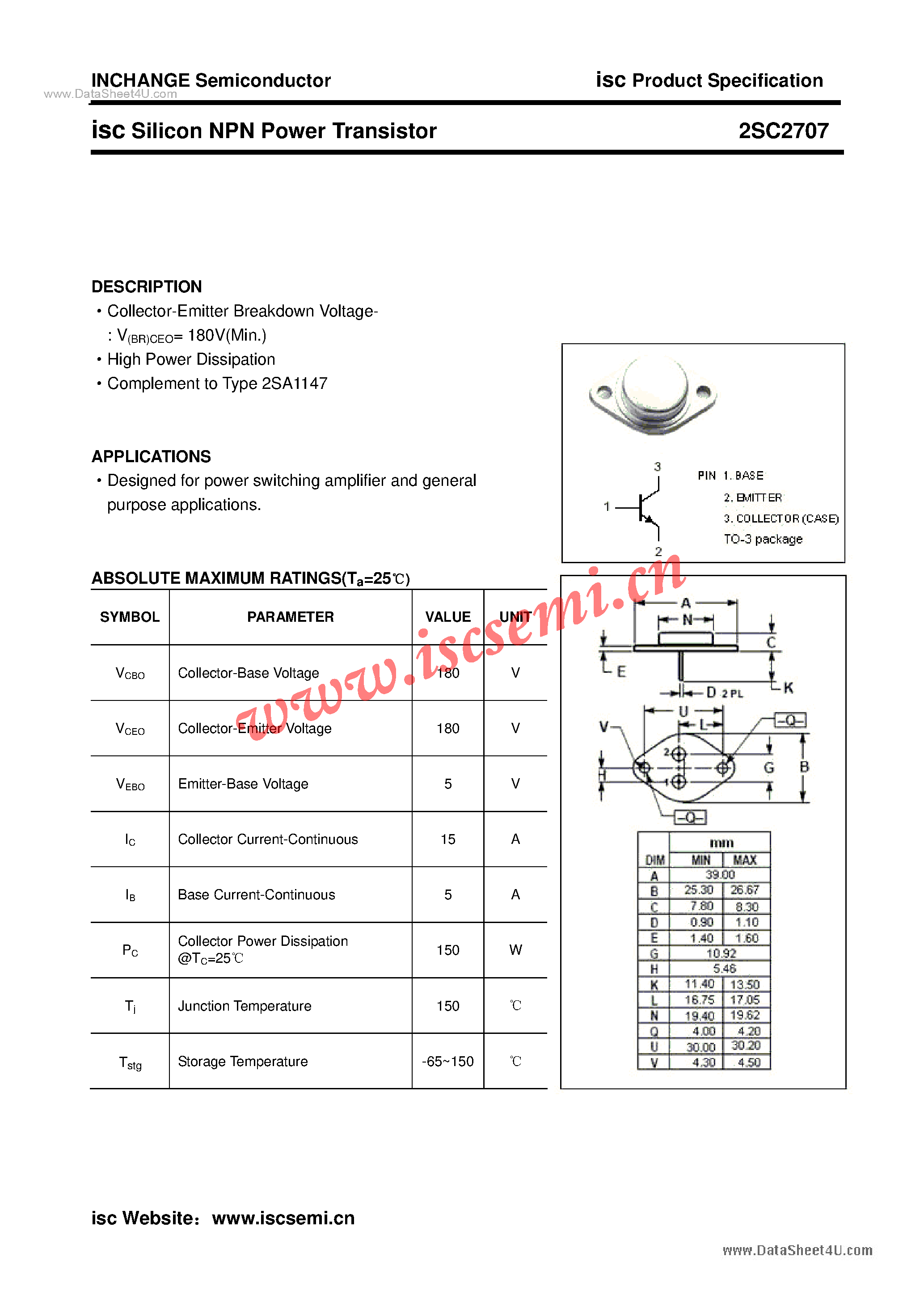 Datasheet 2SC2707 - Power Transistor page 1