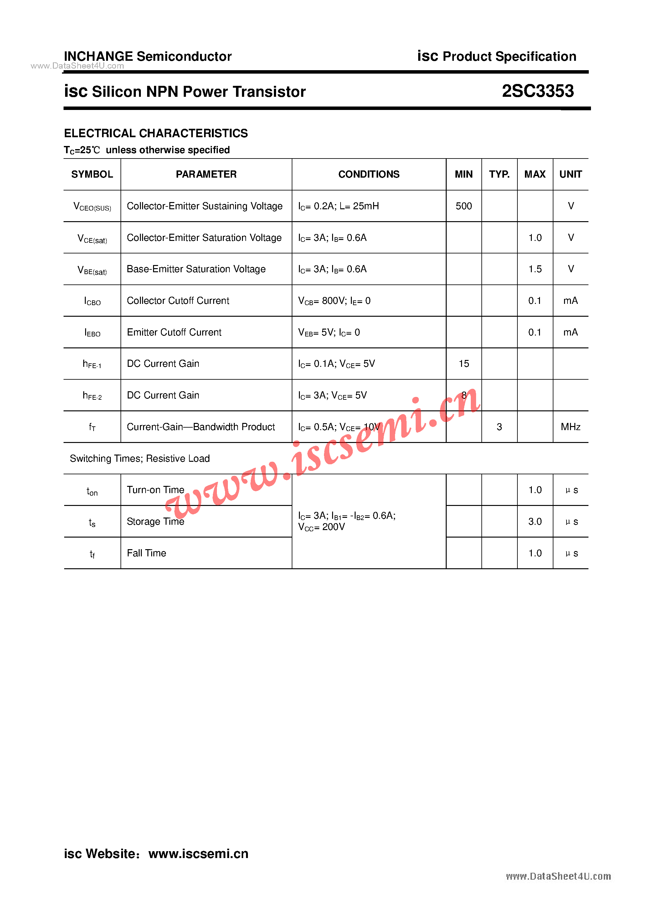 Datasheet 2SC3353 page 2 Datasheet 2SC3353 - Power Transistor page 2