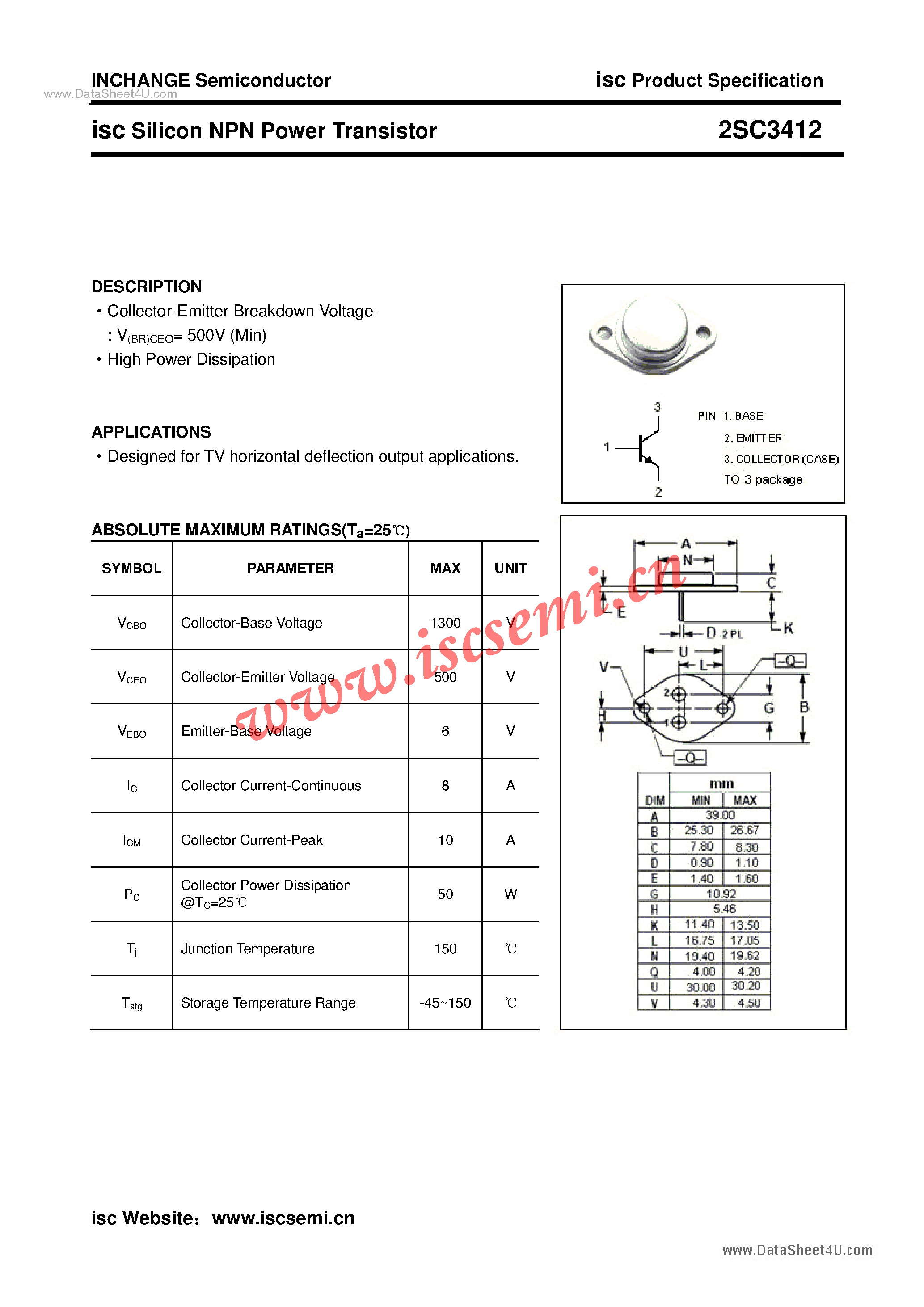 Datasheet 2SC3412 - Power Transistor page 1