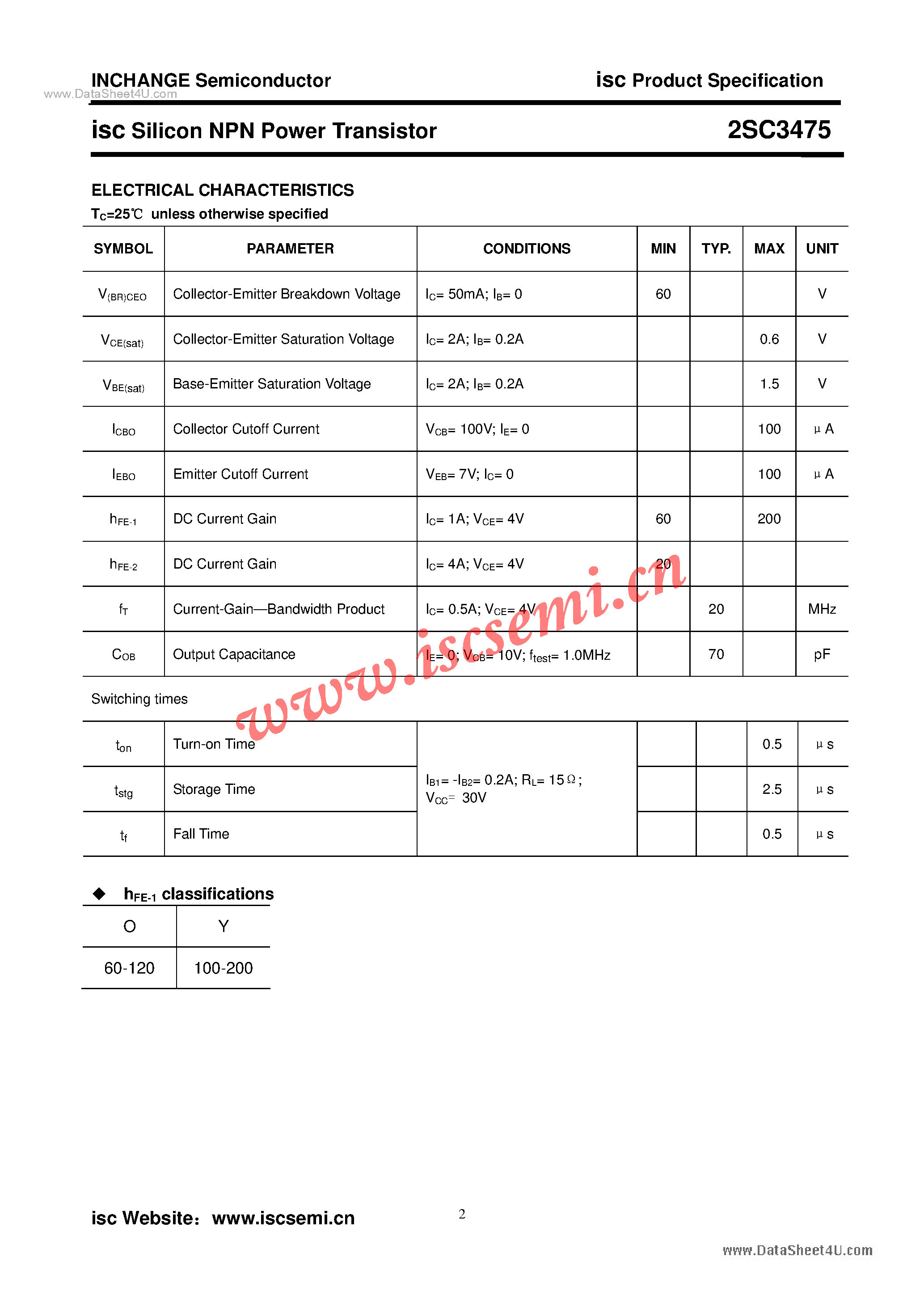 Datasheet 2SC3475 page 2 Datasheet 2SC3475 - Power Transistor page 2