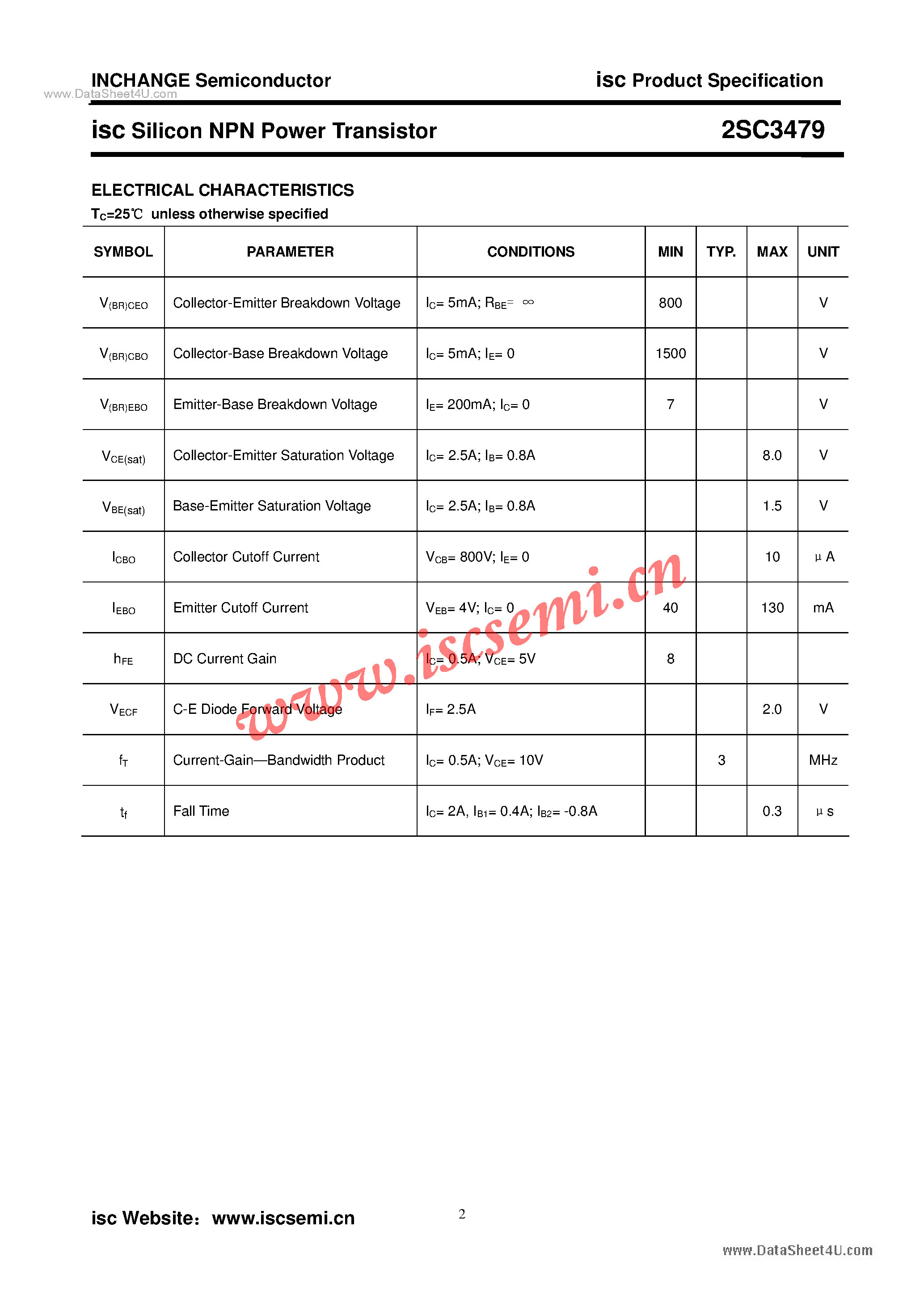 Datasheet 2SC3479 page 2 Datasheet 2SC3479 - Power Transistor page 2