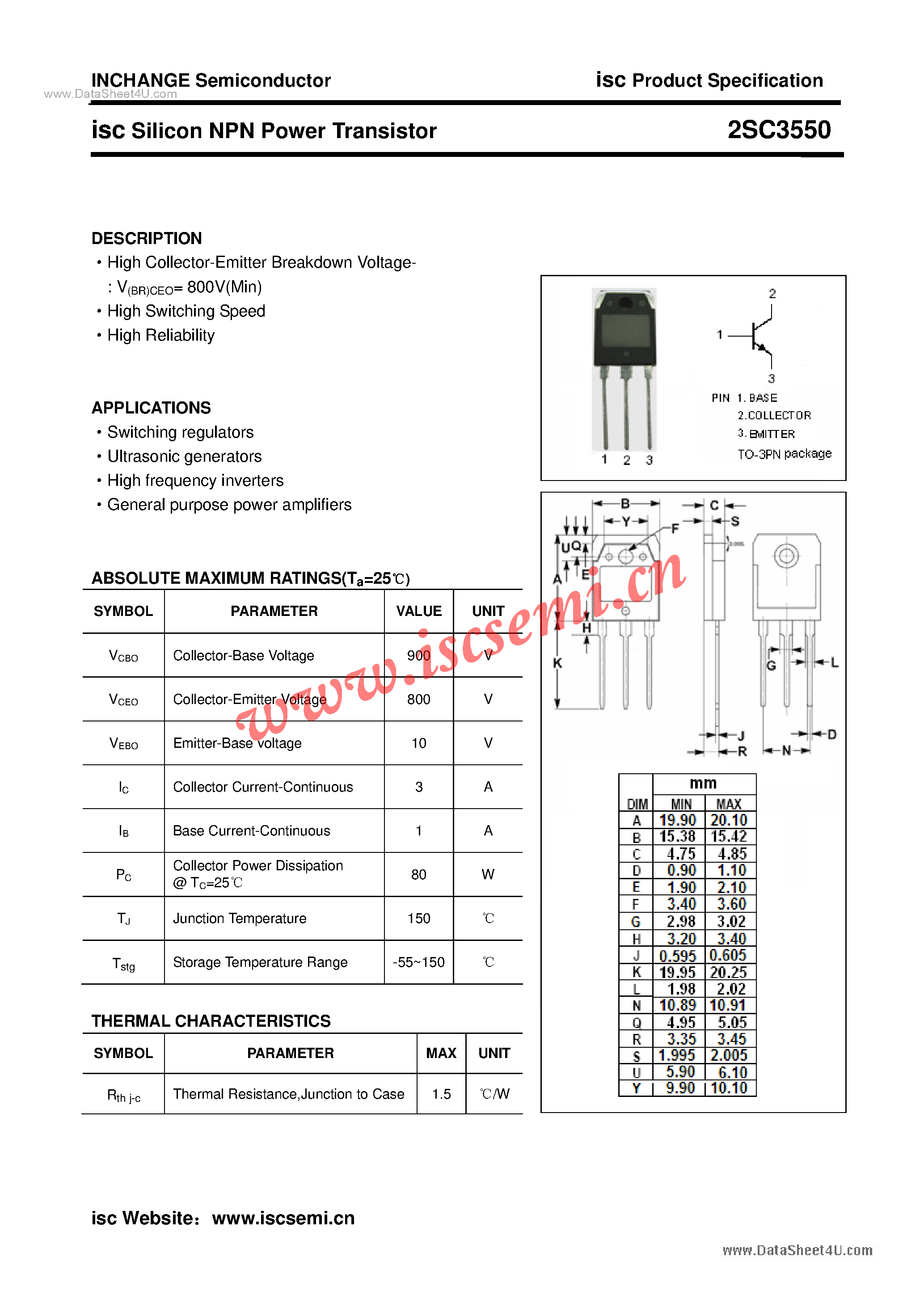 Datasheet 2SC3550 - Power Transistor page 1