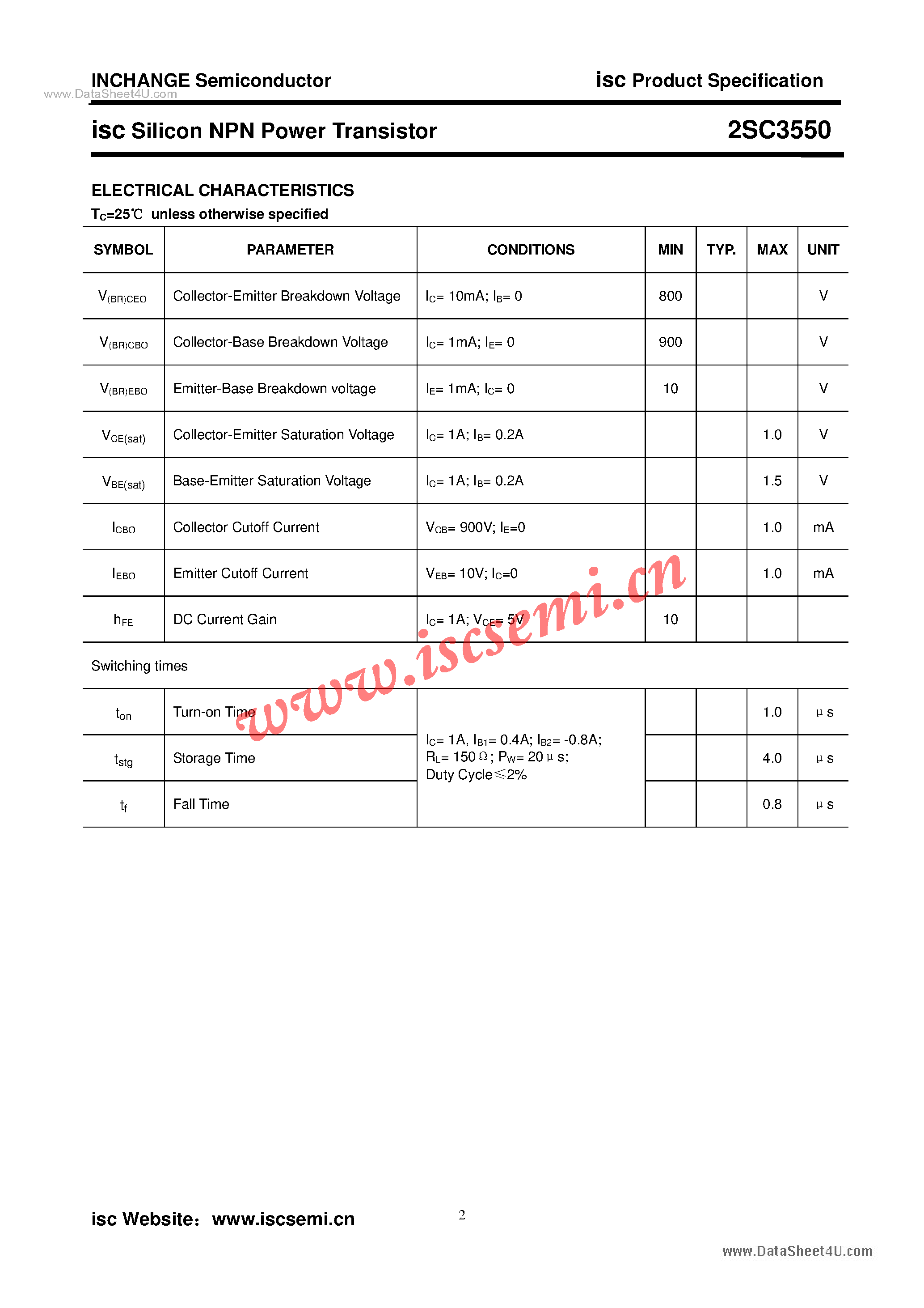 Datasheet 2SC3550 - Power Transistor page 2