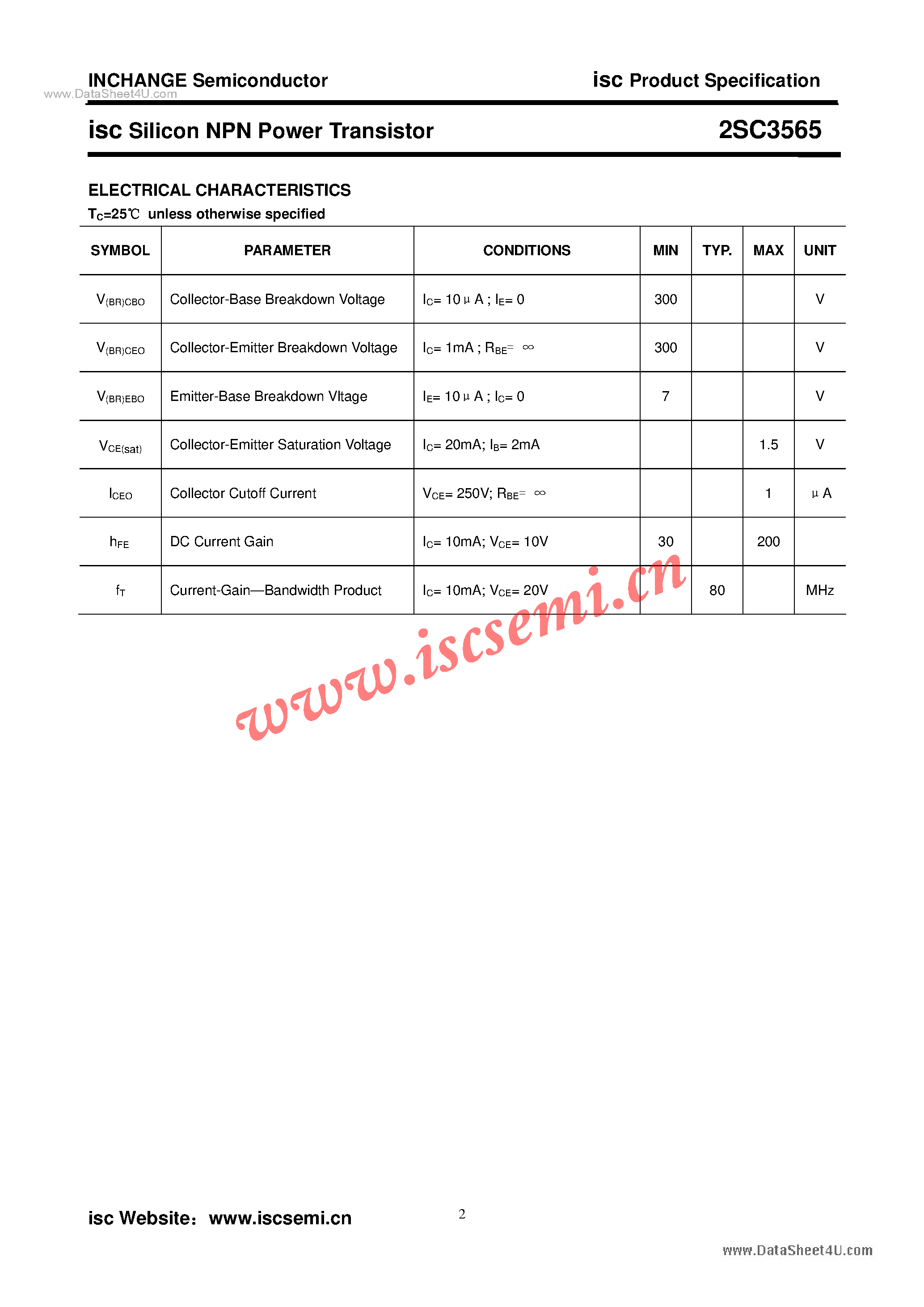 Datasheet 2SC3565 page 2 Datasheet 2SC3565 - Power Transistor page 2