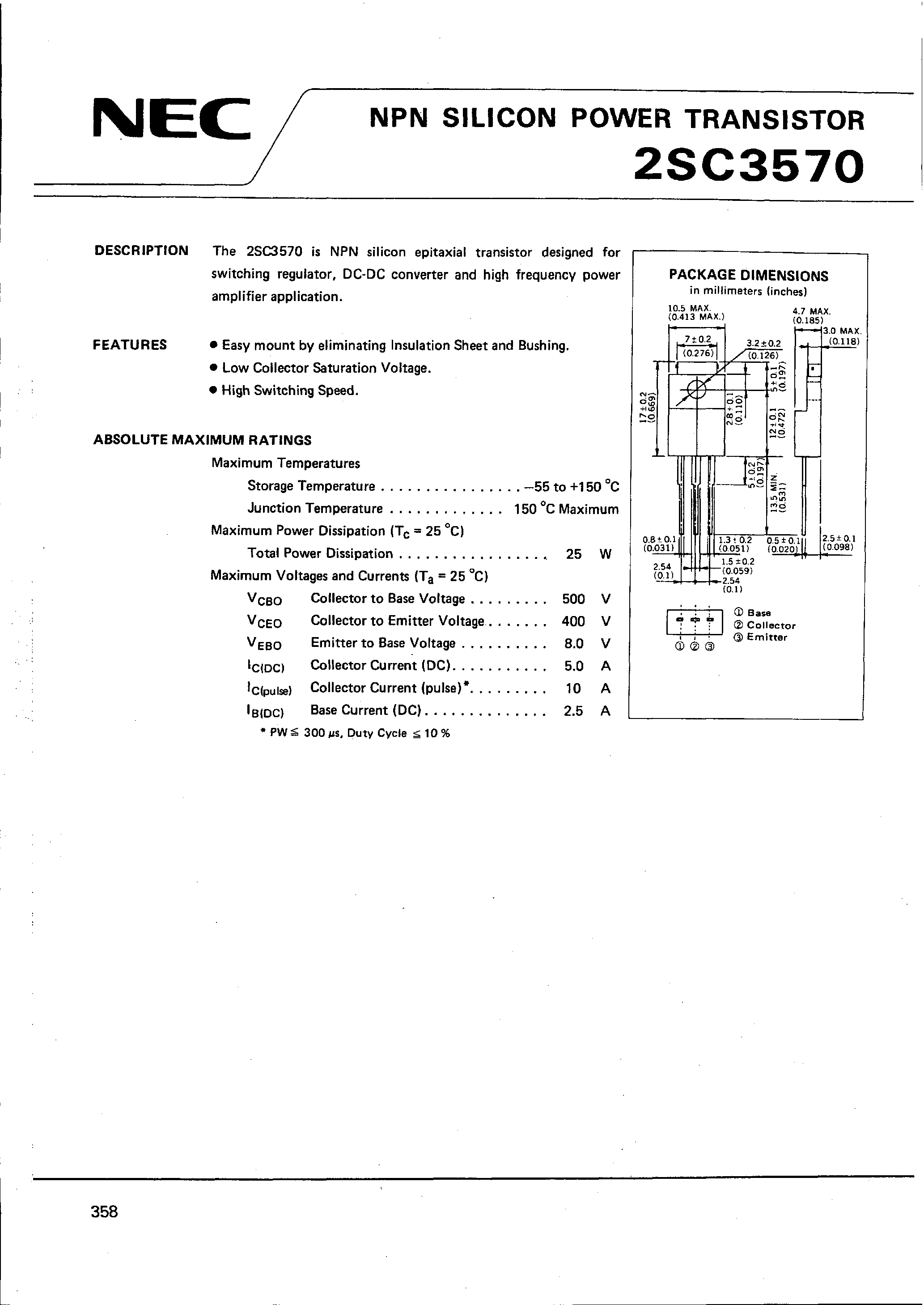 Datasheet 2SC3570 - NPN SILICON POWER TRANSISTOR page 1
