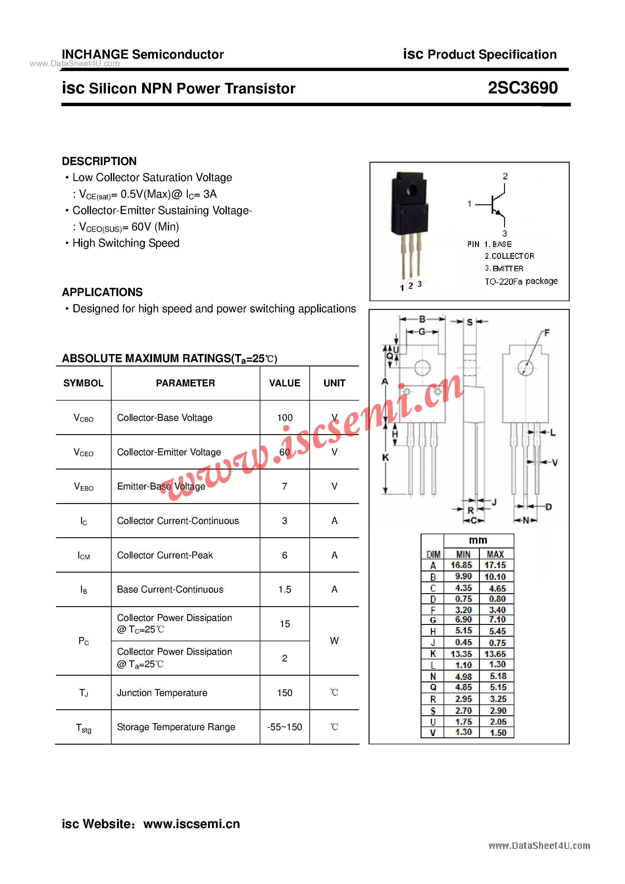 Datasheet 2SC3690 - Power Transistor page 1