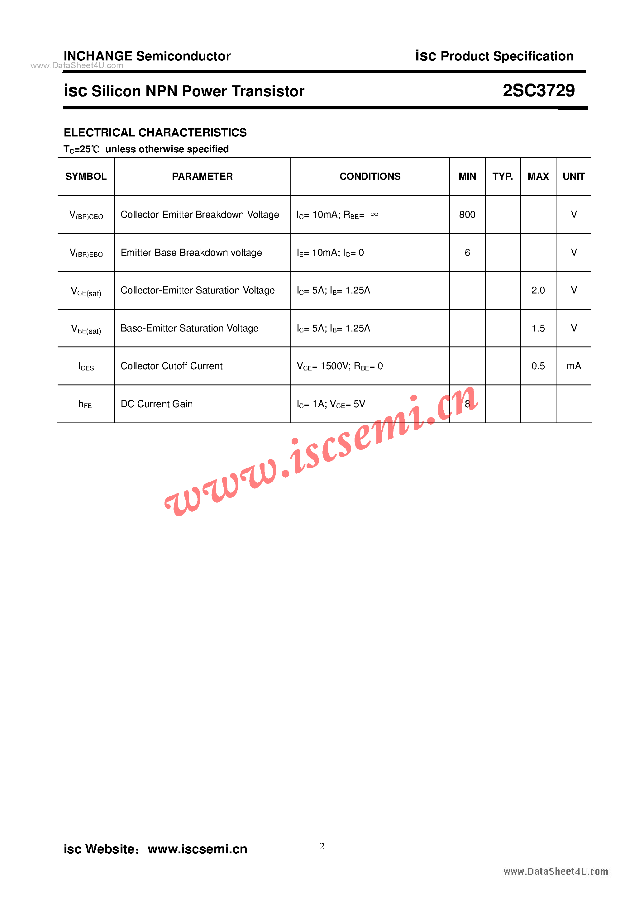 Datasheet 2SC3729 - Power Transistor page 2