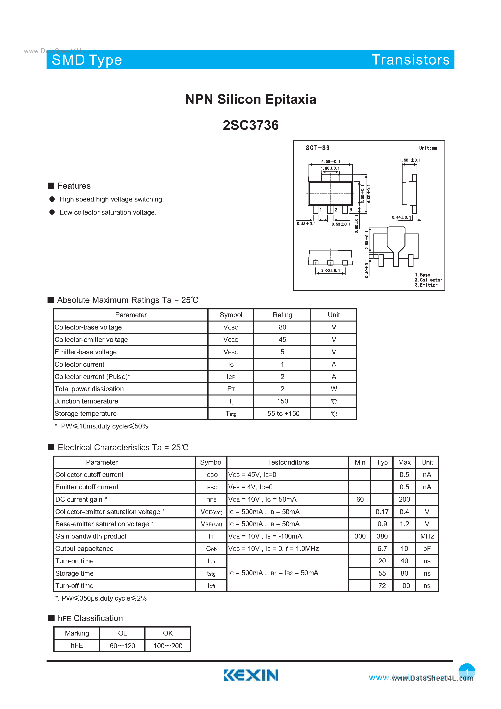 Datasheet 2SC3736 page 1 Datasheet 2SC3736 - NPN Silicon Epitaxia page 1