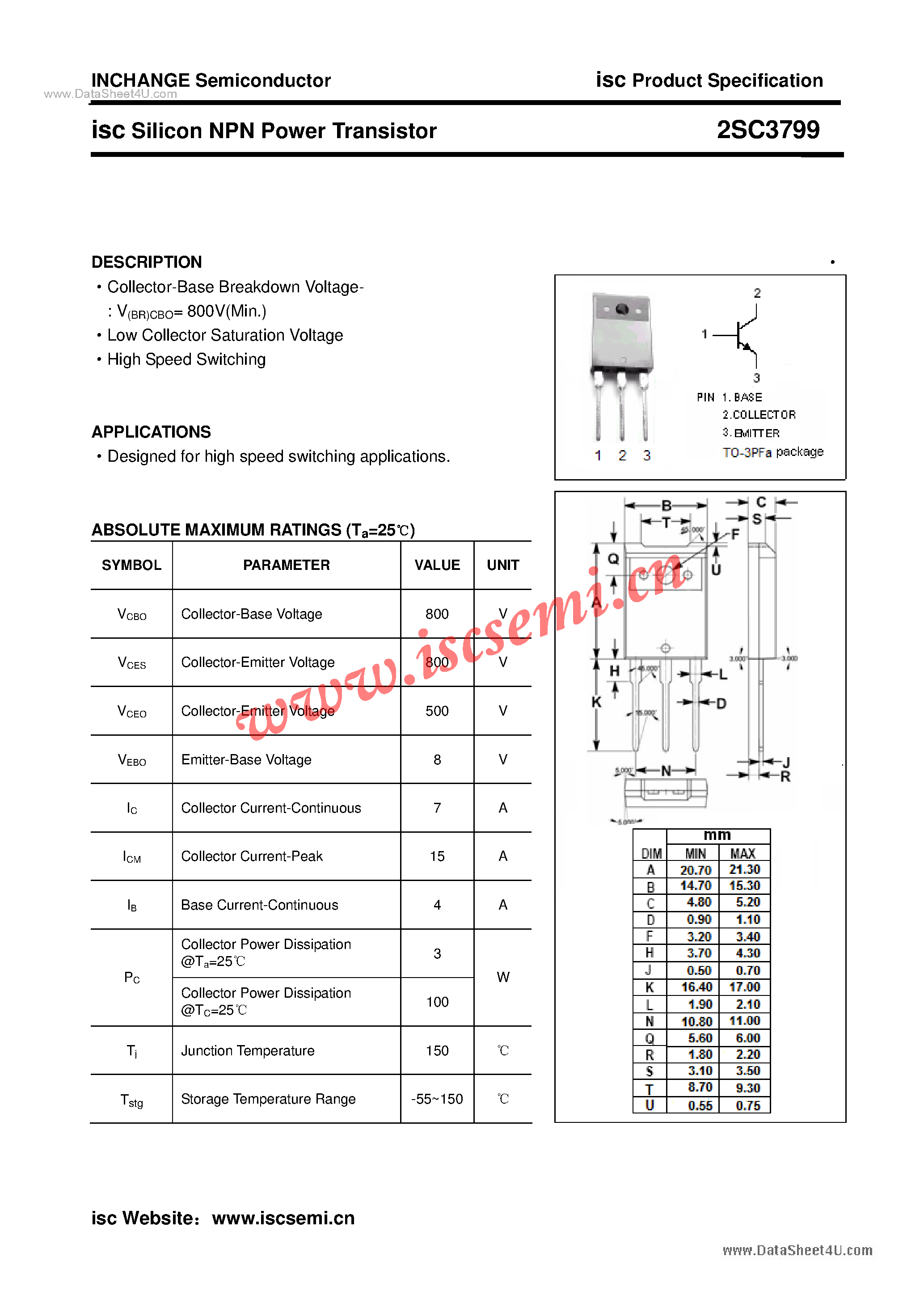 Datasheet 2SC3799 - Power Transistor page 1
