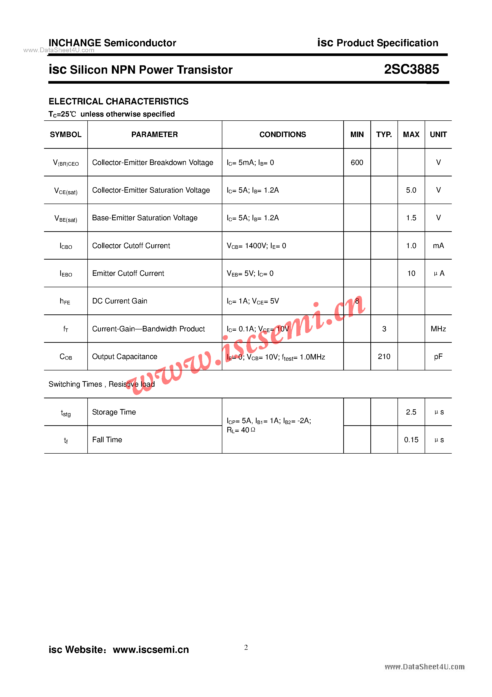 Datasheet 2SC3885 - Power Transistor page 2
