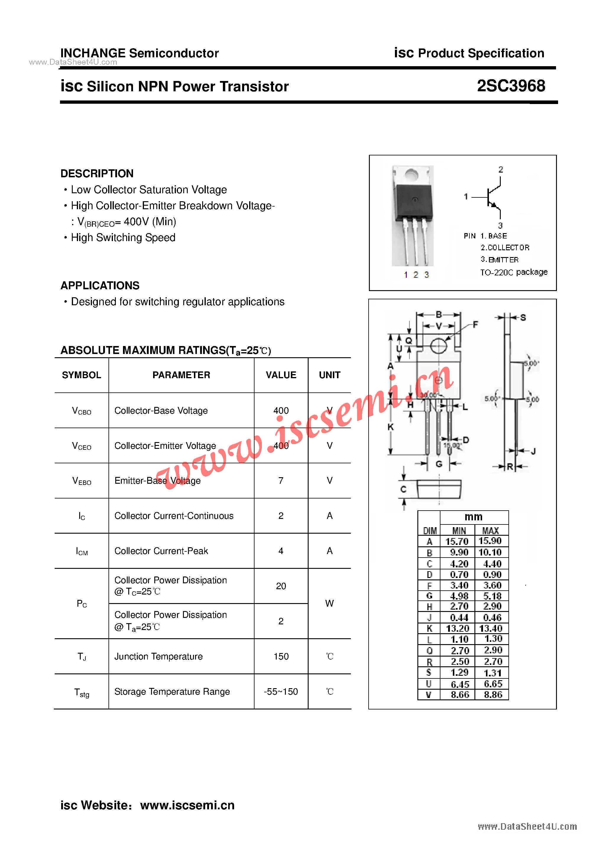 Даташит 2SC3968 - Power Transistor страница 1
