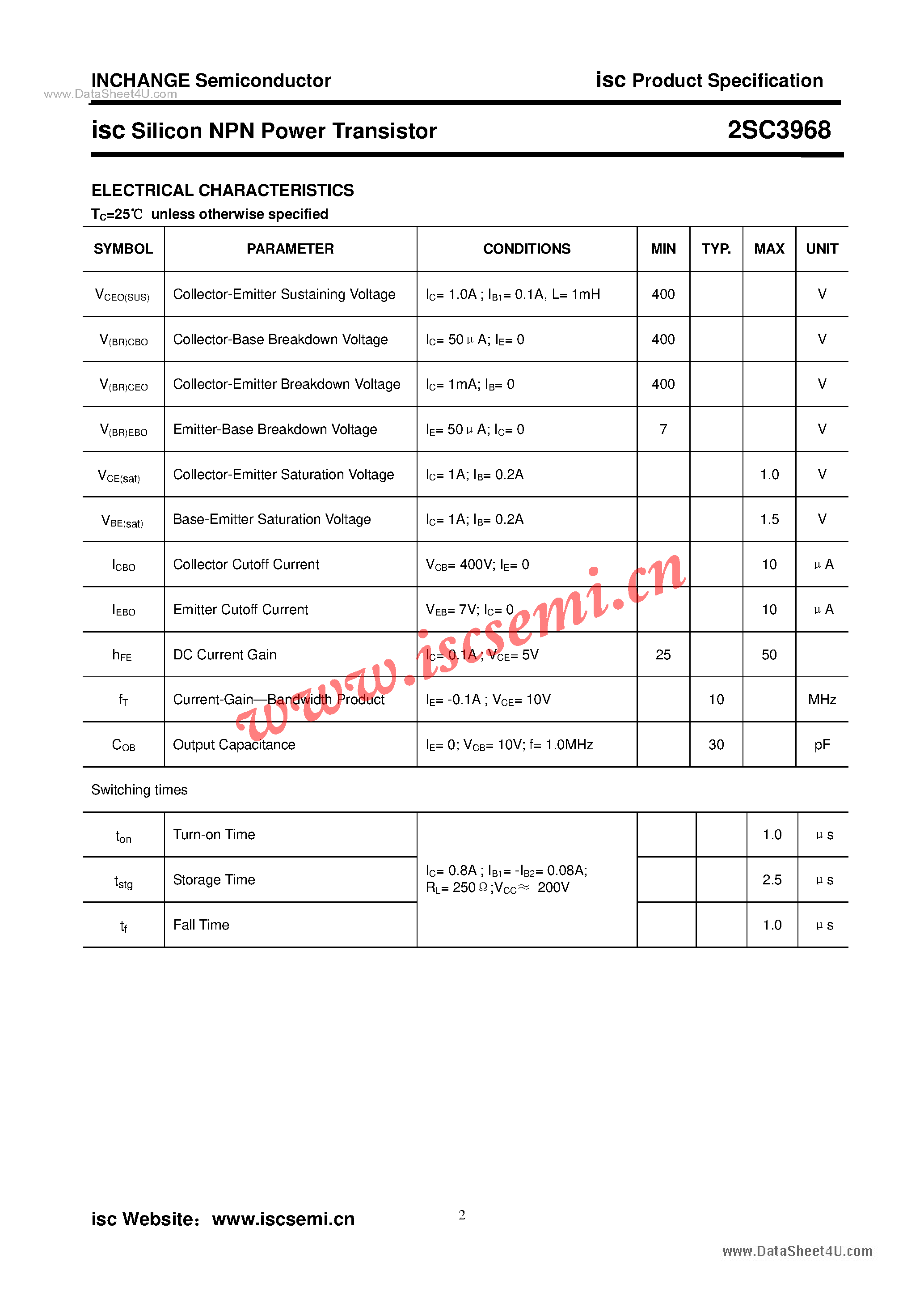 Даташит 2SC3968 - Power Transistor страница 2