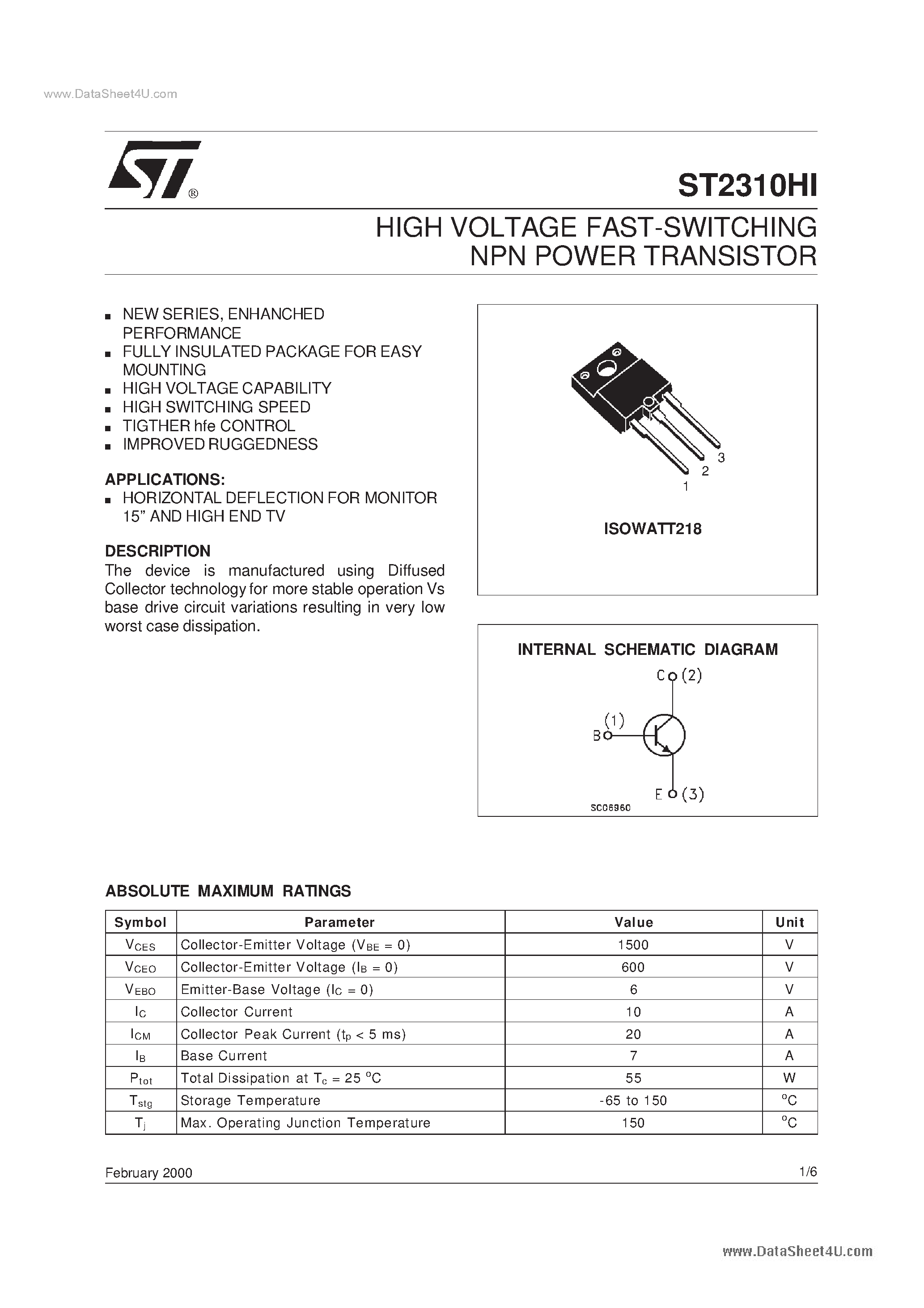 Datasheet 2310HI - Search -----> ST2310HI page 1