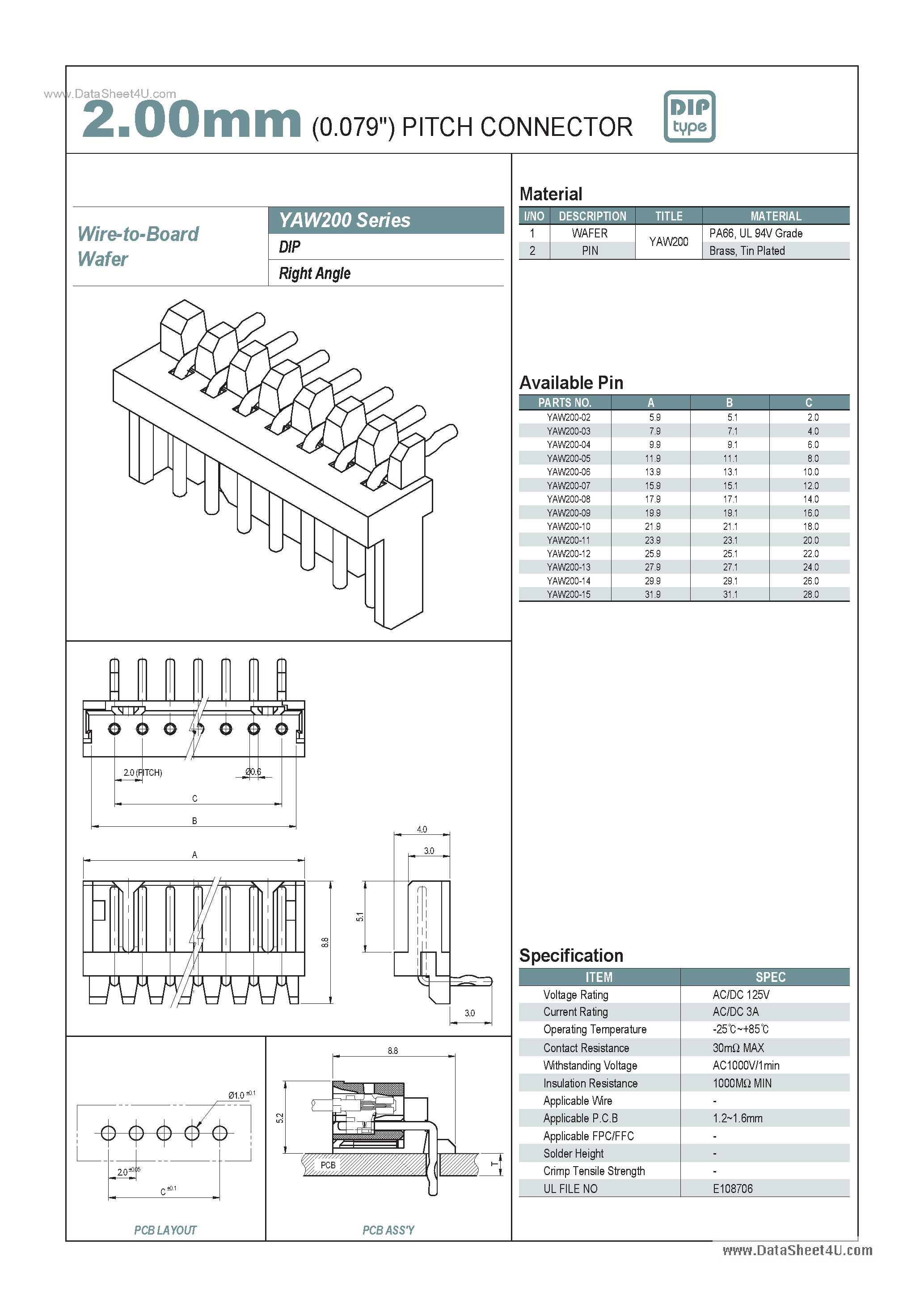 Datasheet YAW200 - 2.00mm PITCH CONNECTOR page 1
