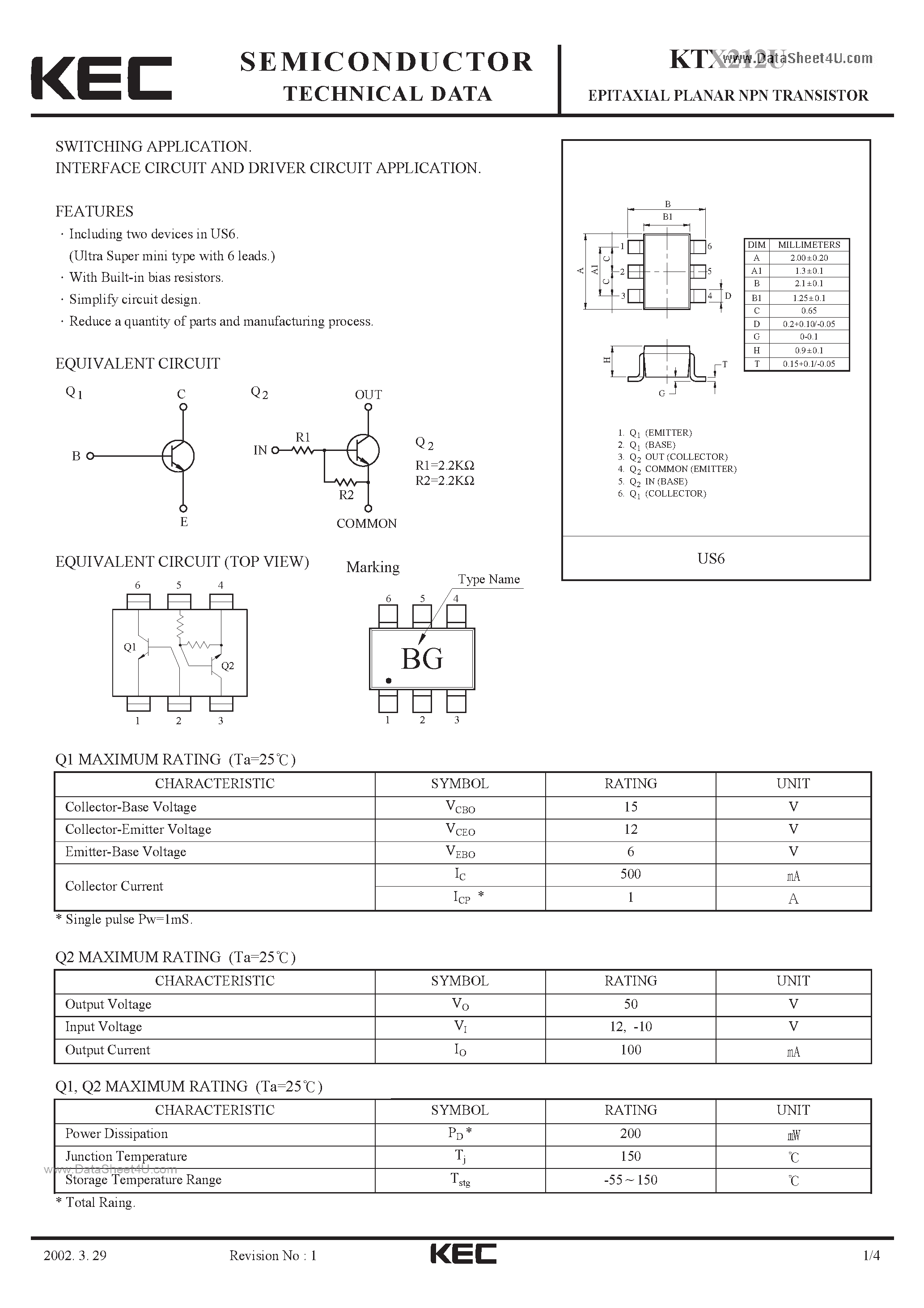Datasheet KTX212U page 1 Datasheet KTX212U - Transistors page 1