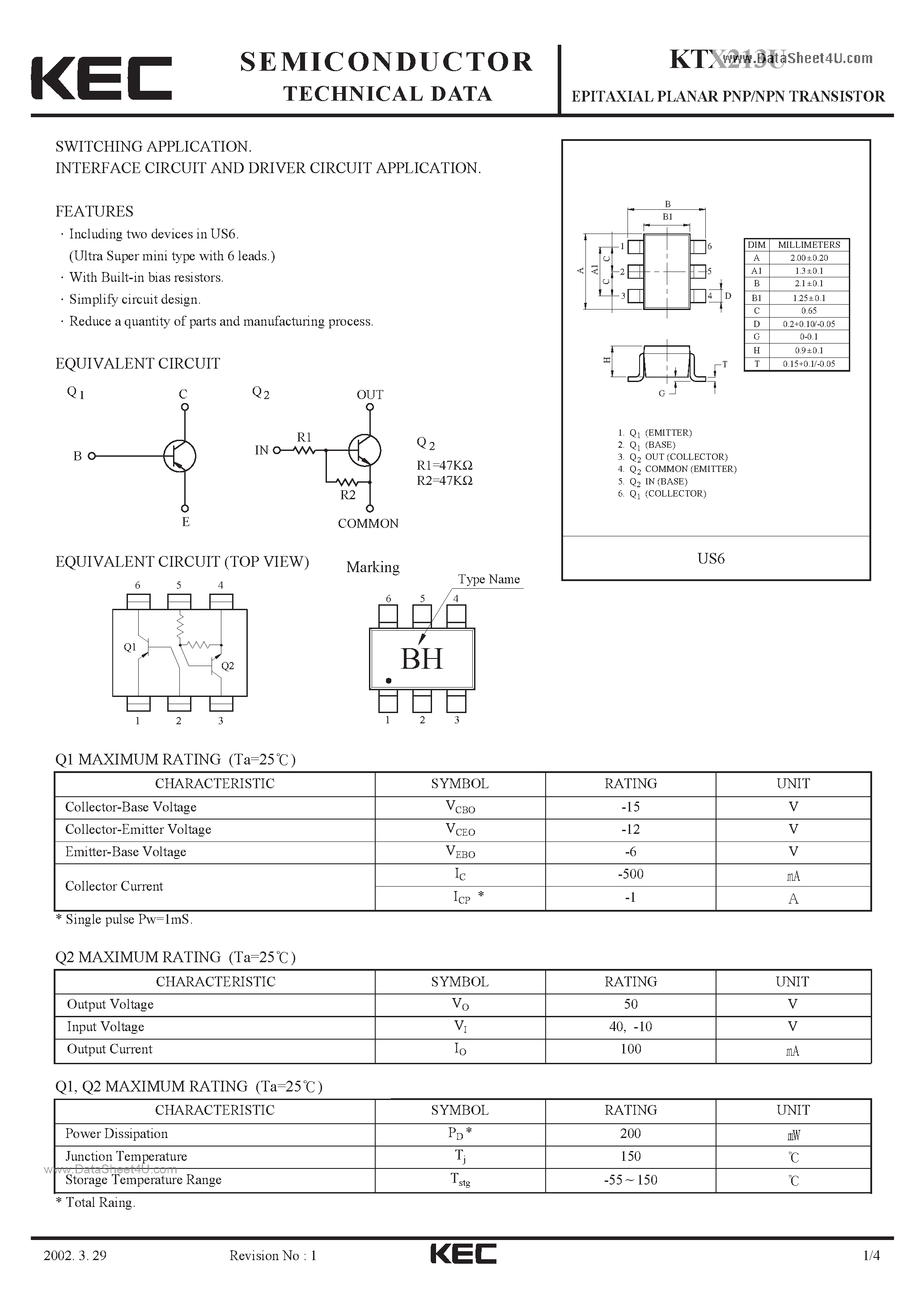 Даташит KTX213U - Transistors страница 1