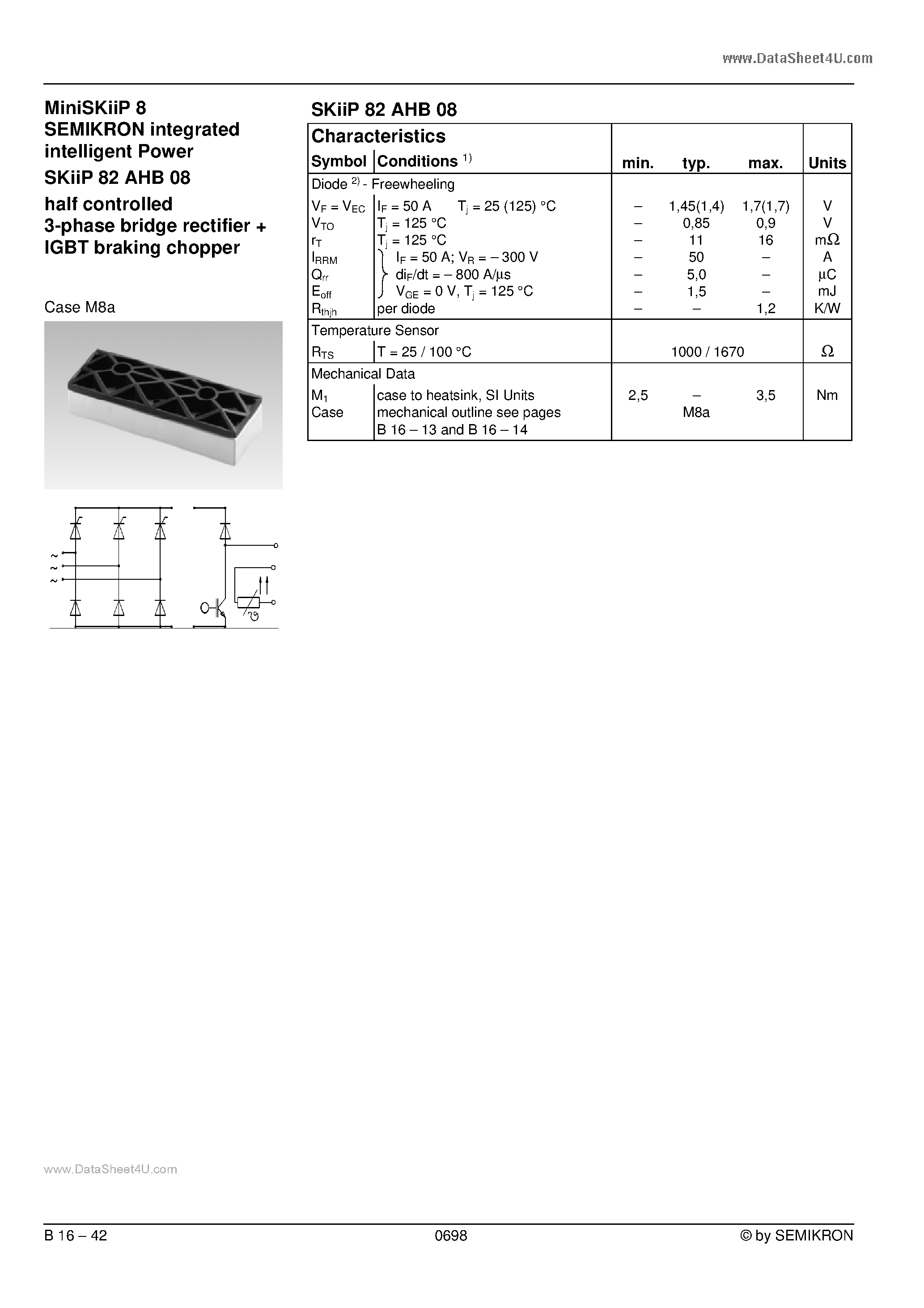 Даташит SKIIP82AHB08 - Miniskiip 8 Semikron Integrated Intelligent Power страница 2