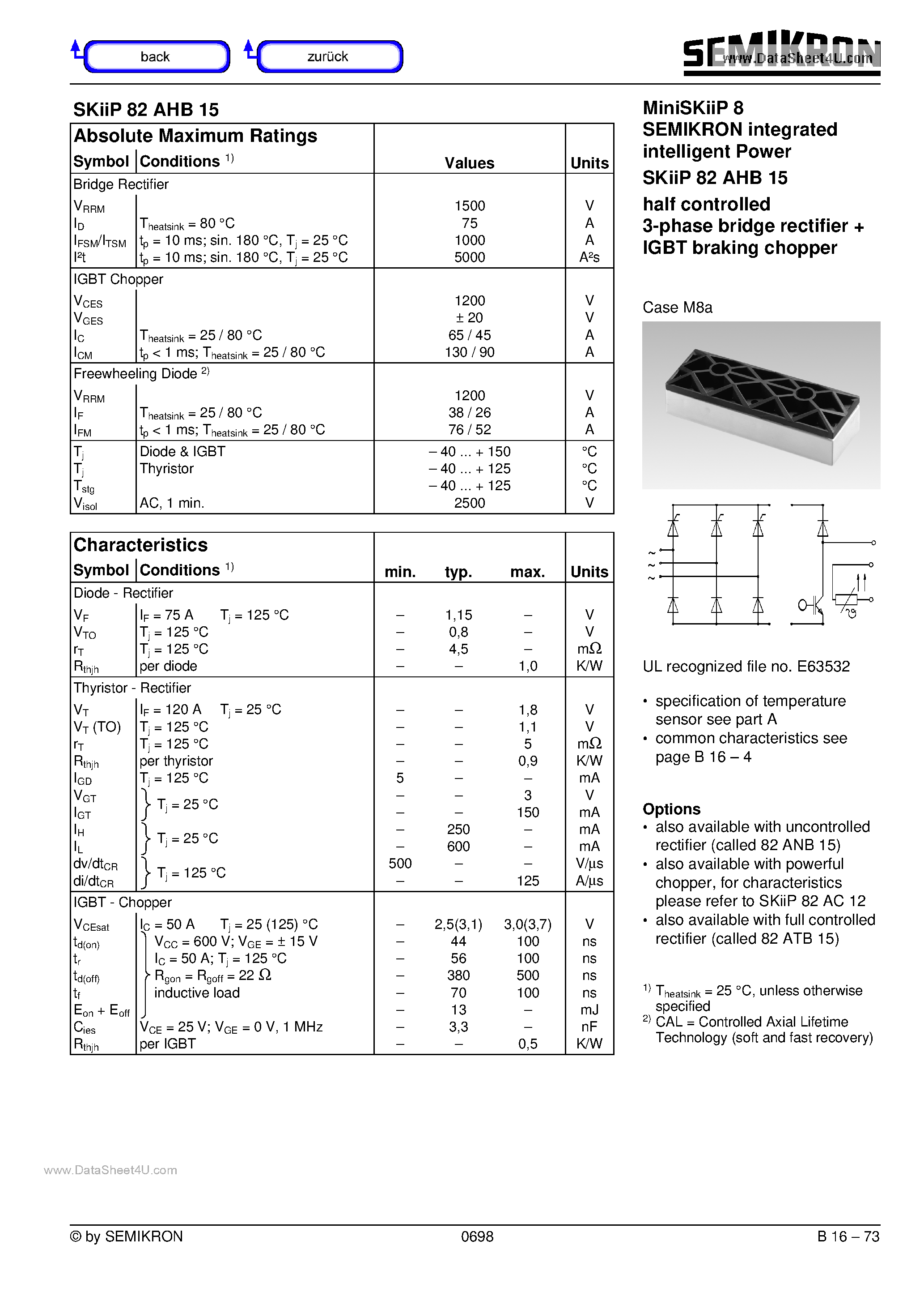 Даташит на микросхему SKIIP82AHB15 страница 1 Даташит SKIIP82AHB15 - Miniskiip 8 Semikron Integrated Intelligent Power страница 1