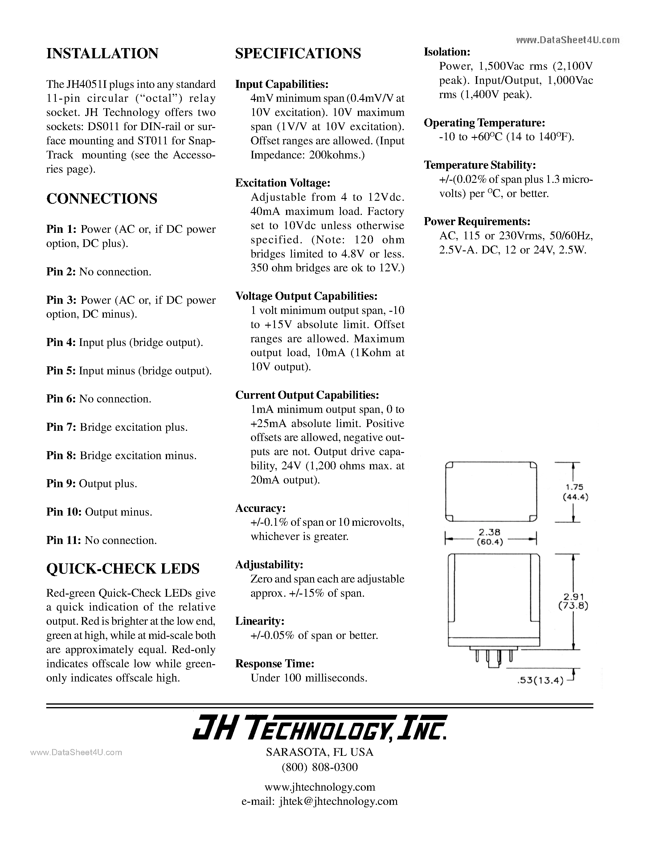 Datasheet JH4051I - PLUG-N-PLAY STRAIN GAUGE TRANSMITTER page 2