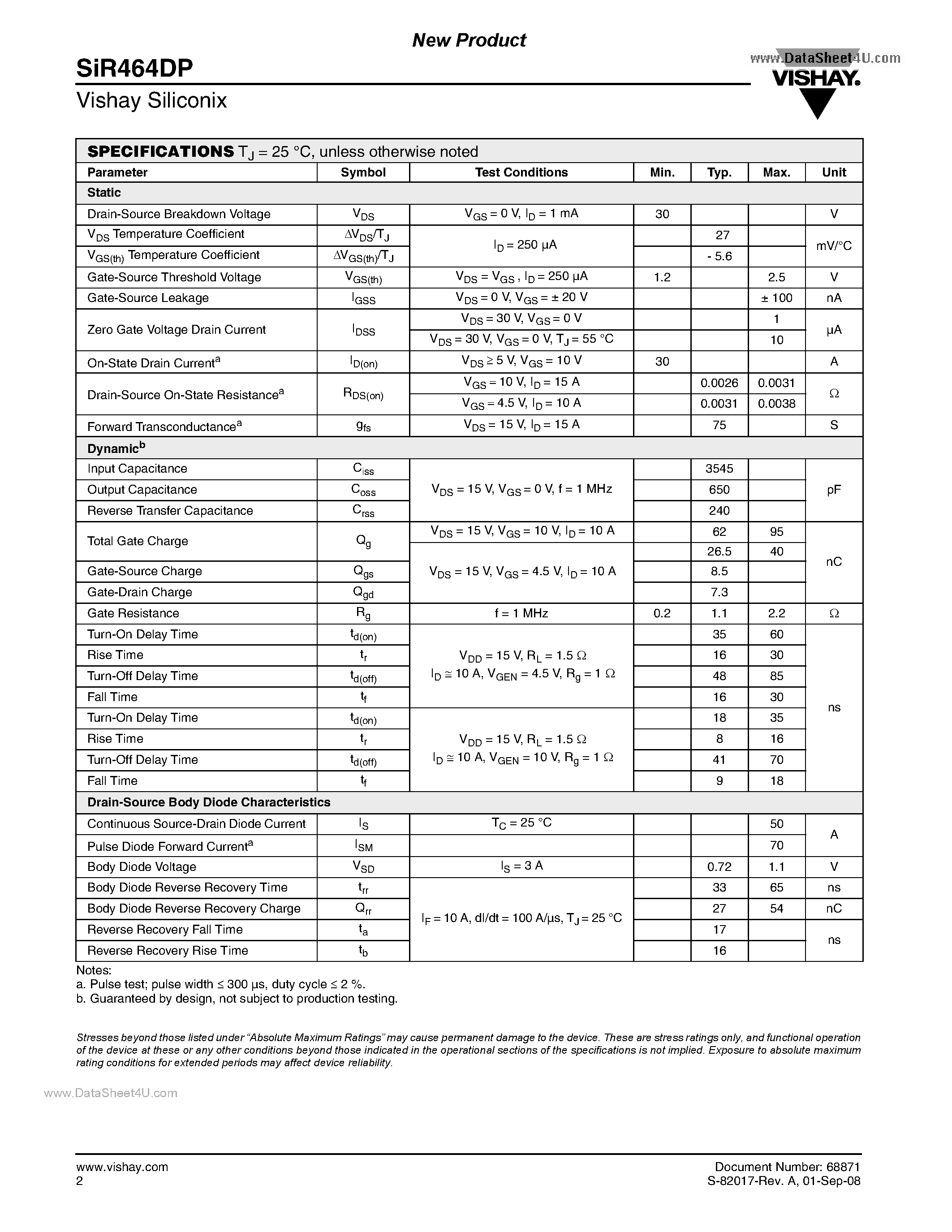 Datasheet SIR464DP page 2 Datasheet SIR464DP - N-Channel MOSFET page 2