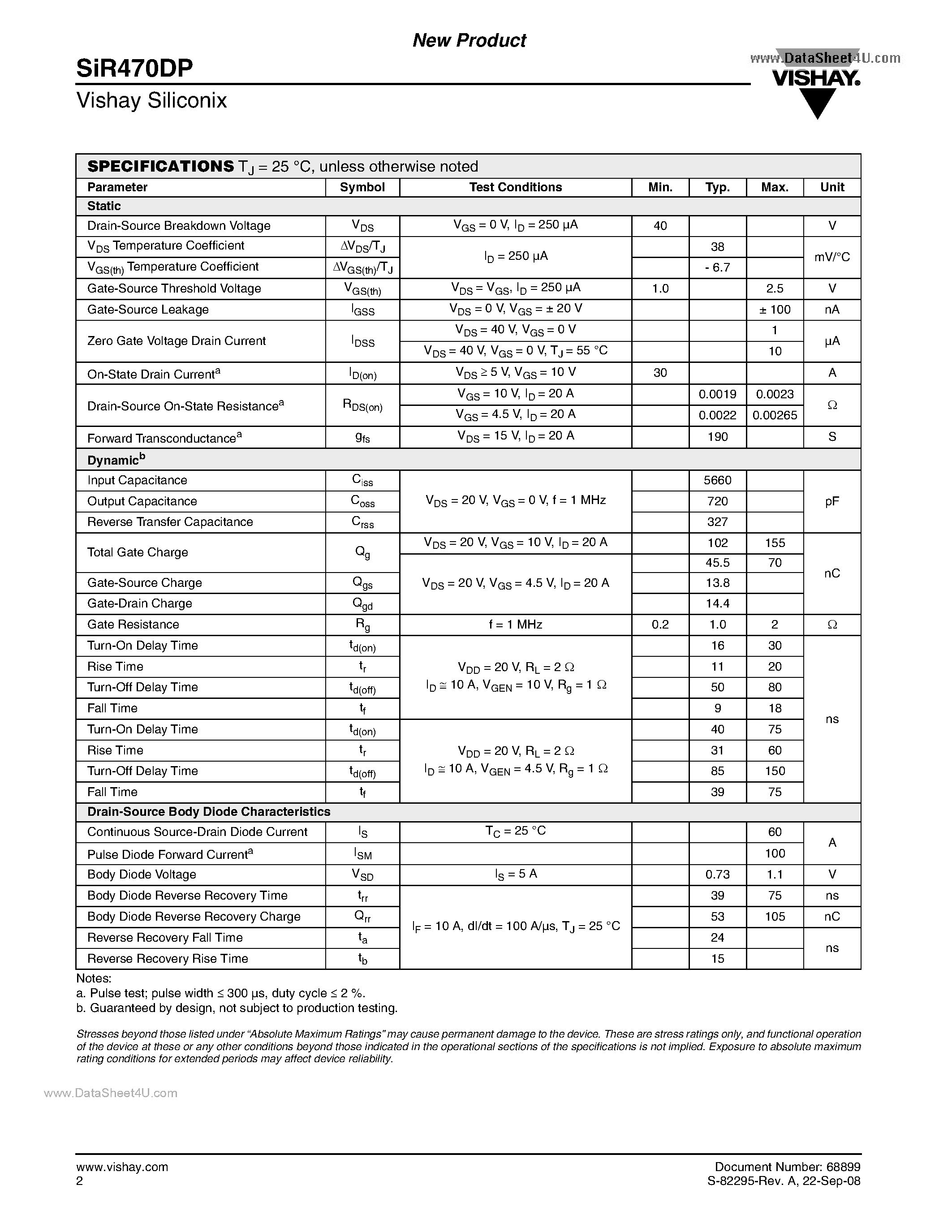 Datasheet SIR470DP page 2 Datasheet SIR470DP - N-Channel MOSFET page 2