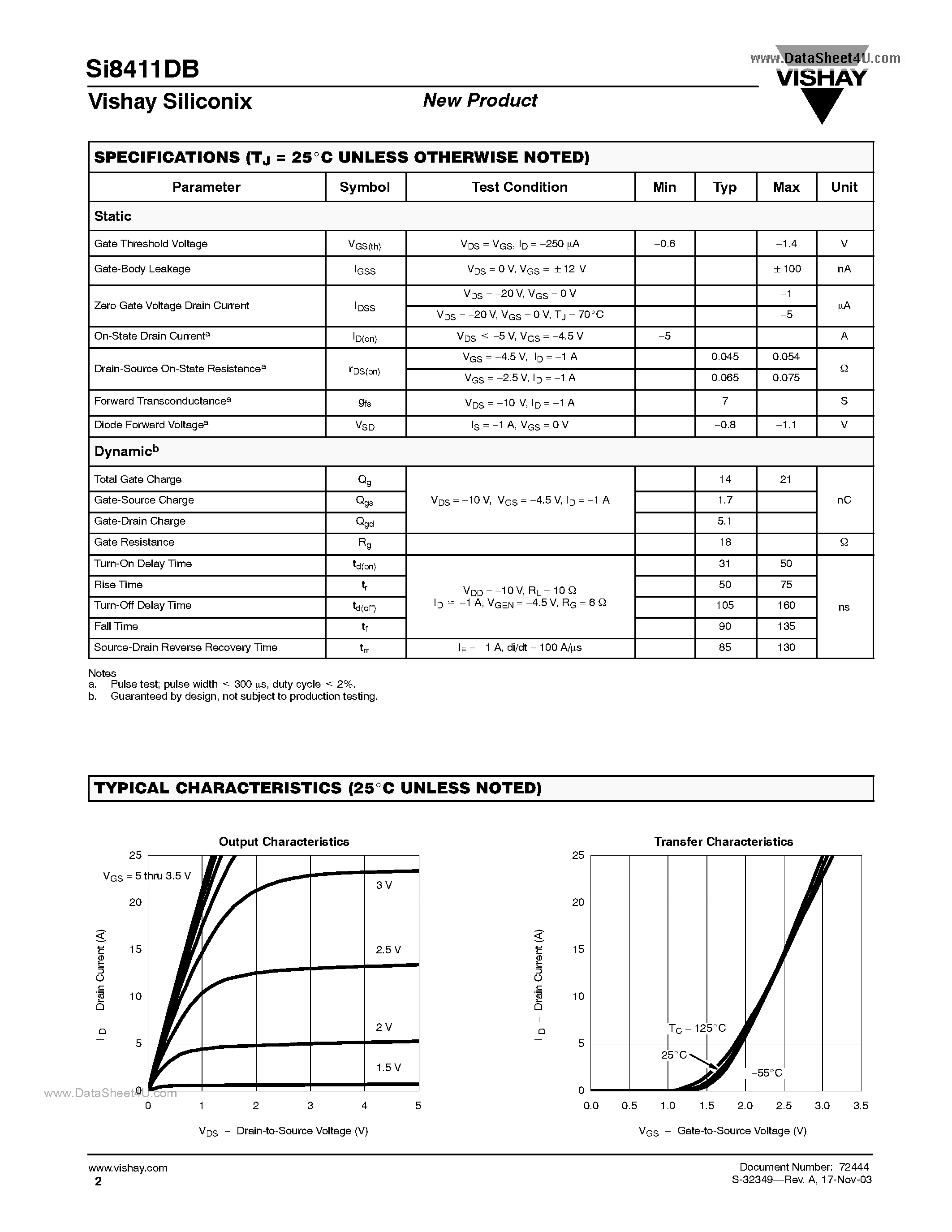 Даташит на микросхему SI8411DB страница 2 Даташит SI8411DB - P-Channel 20-V (D-S) MOSFET страница 2