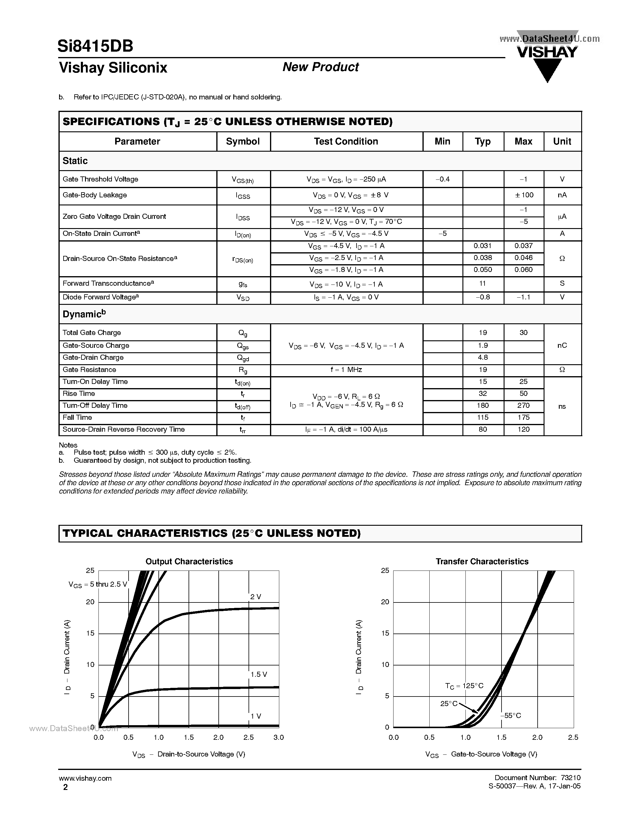 Даташит на микросхему SI8415DB страница 2 Даташит SI8415DB - P-Channel 12-V (D-S) MOSFET страница 2