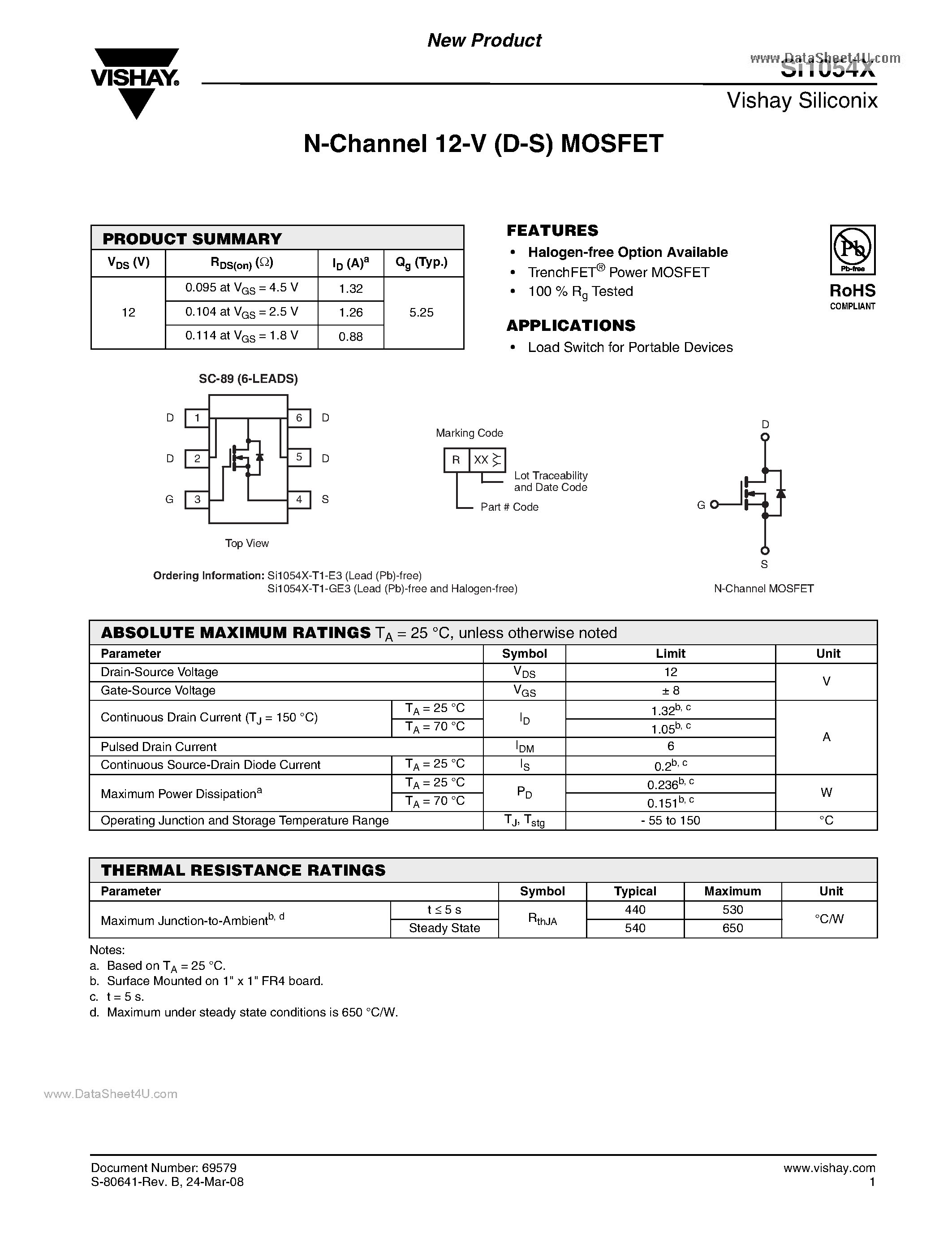 Datasheet SI1054X - N-Channel 12-V (D-S) MOSFET page 1
