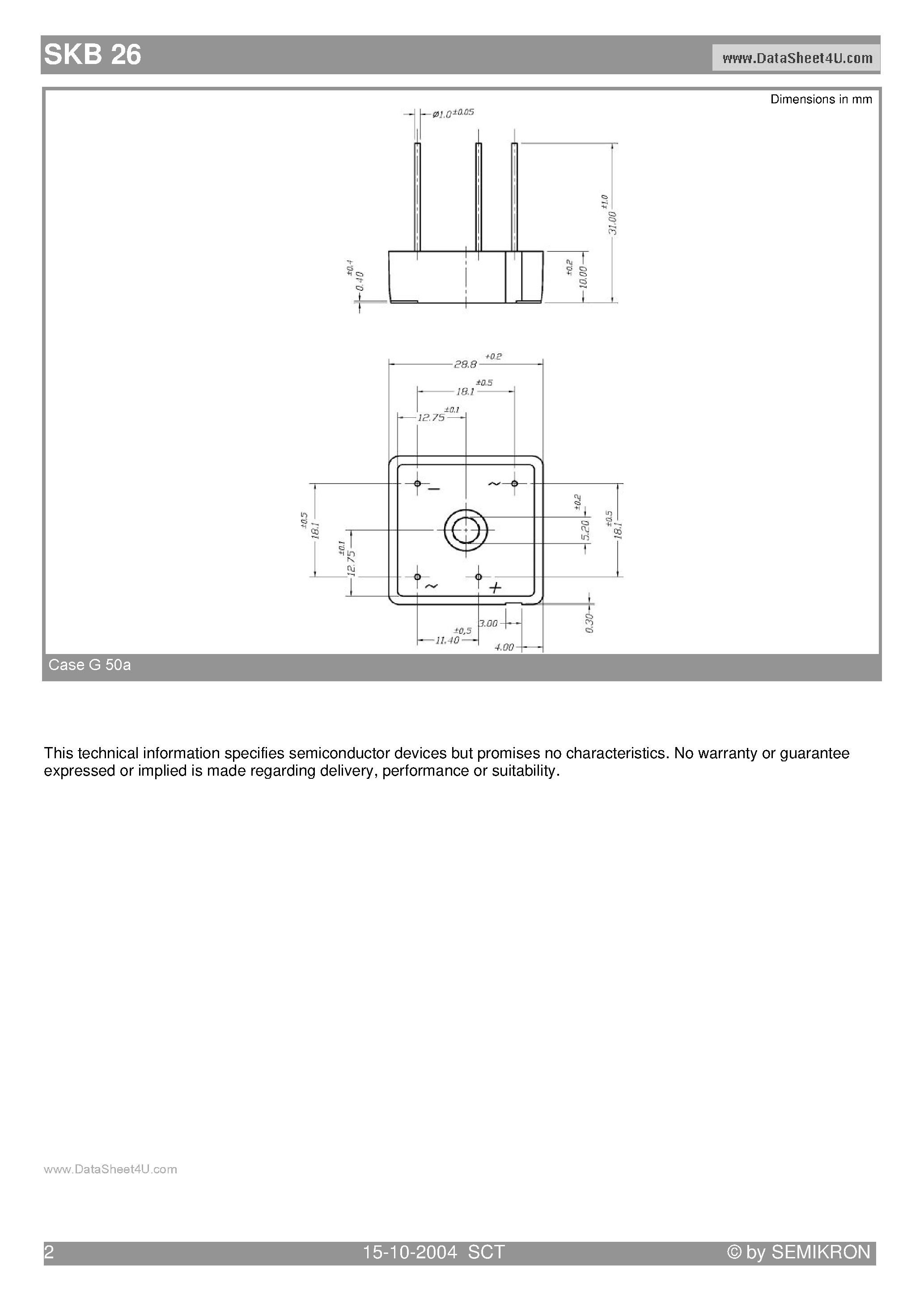 Datasheet SKB26 page 2 Datasheet SKB26 - Power Bridge Rectifiers page 2