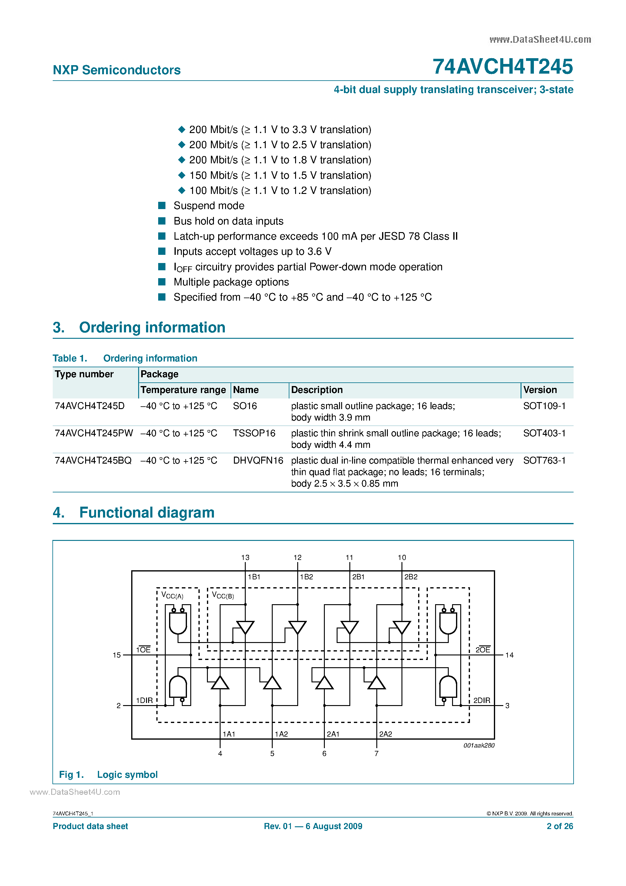 Datasheet 74AVCH4T245 - 4-bit dual supply translating transceiver page 2