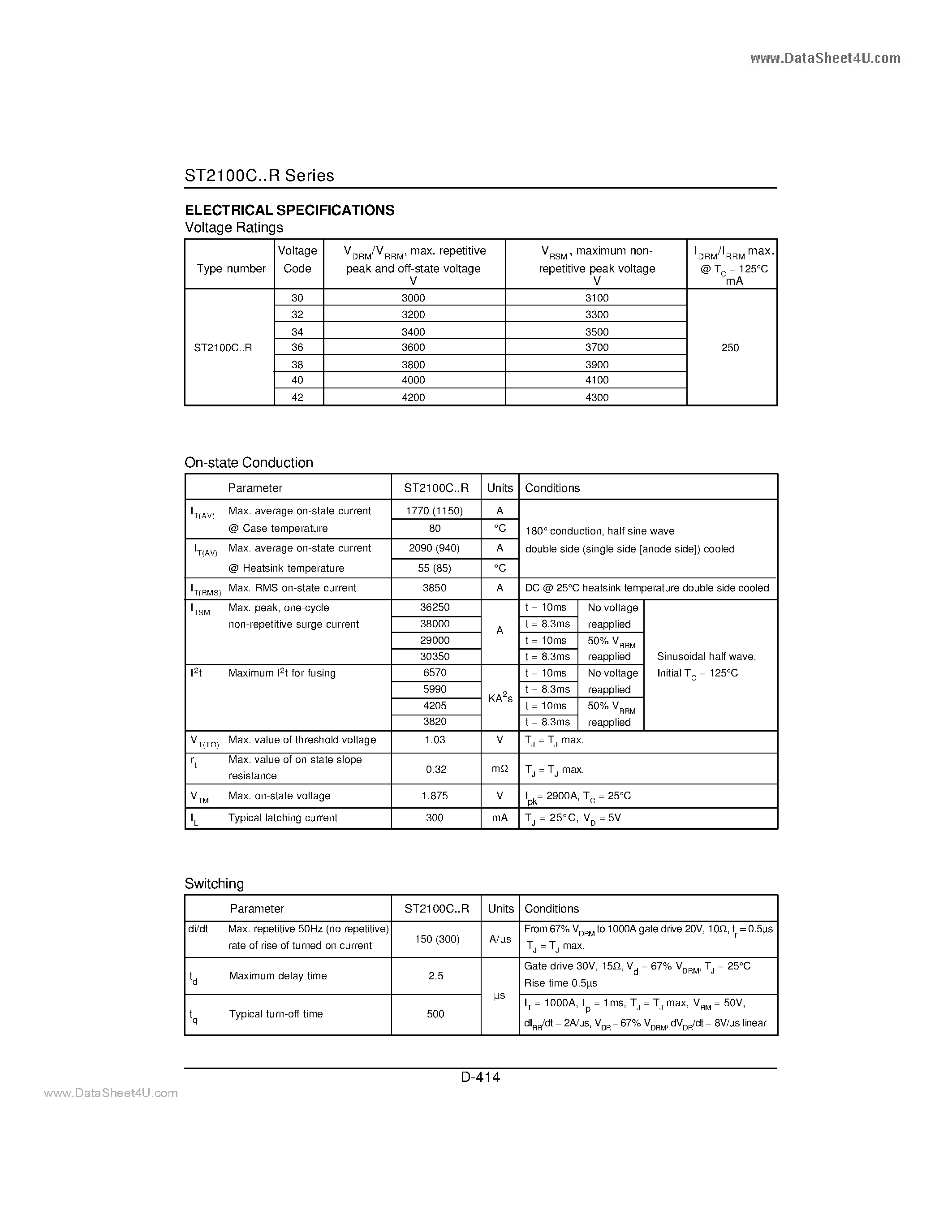 Datasheet ST2100C - PHASE CONTROL THYRISTORS page 2